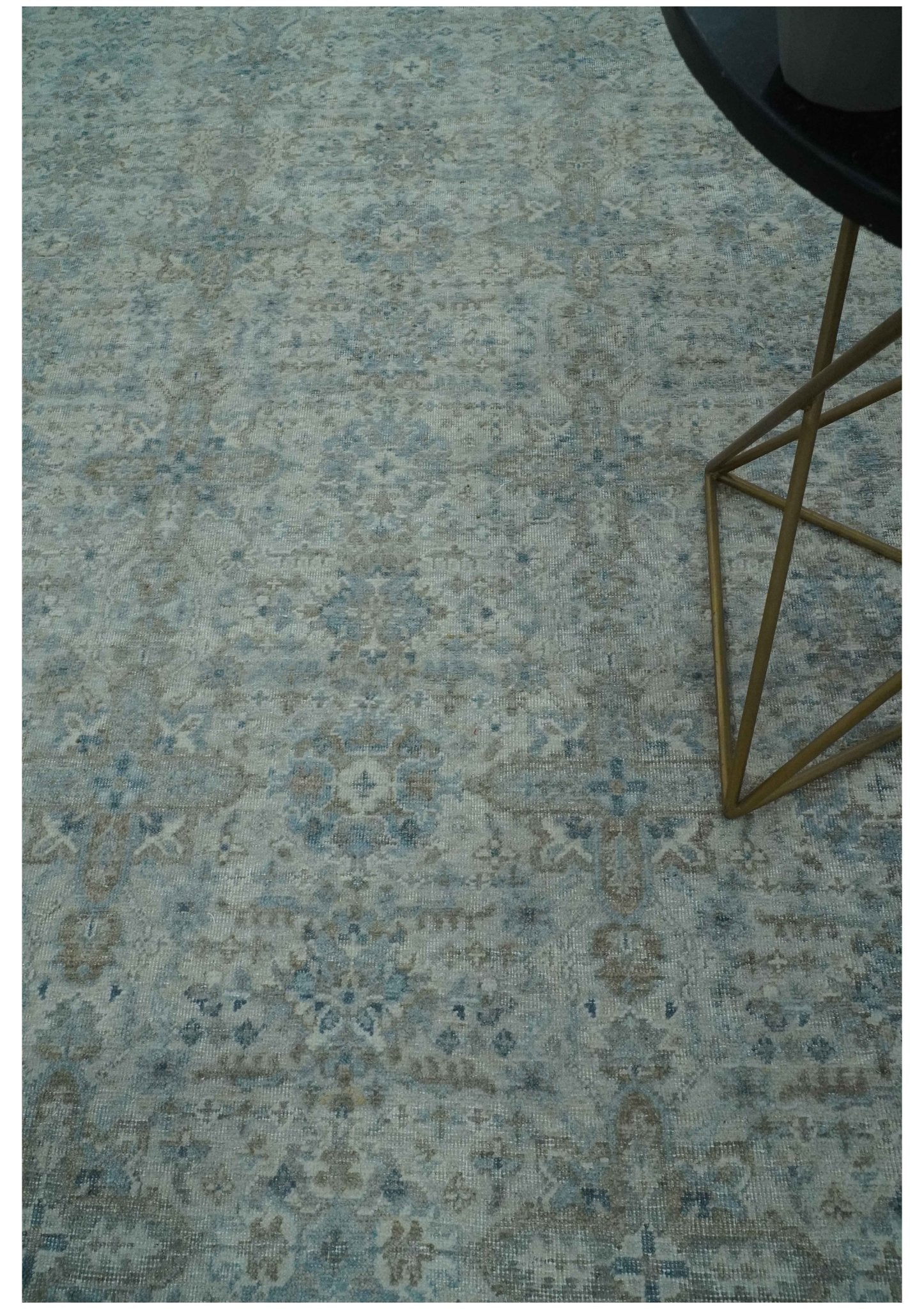 Antique Distress finish Silver, Teal and Brown Hand Knotted Traditional 8x10 wool Rug - Marsh and Manor Collective