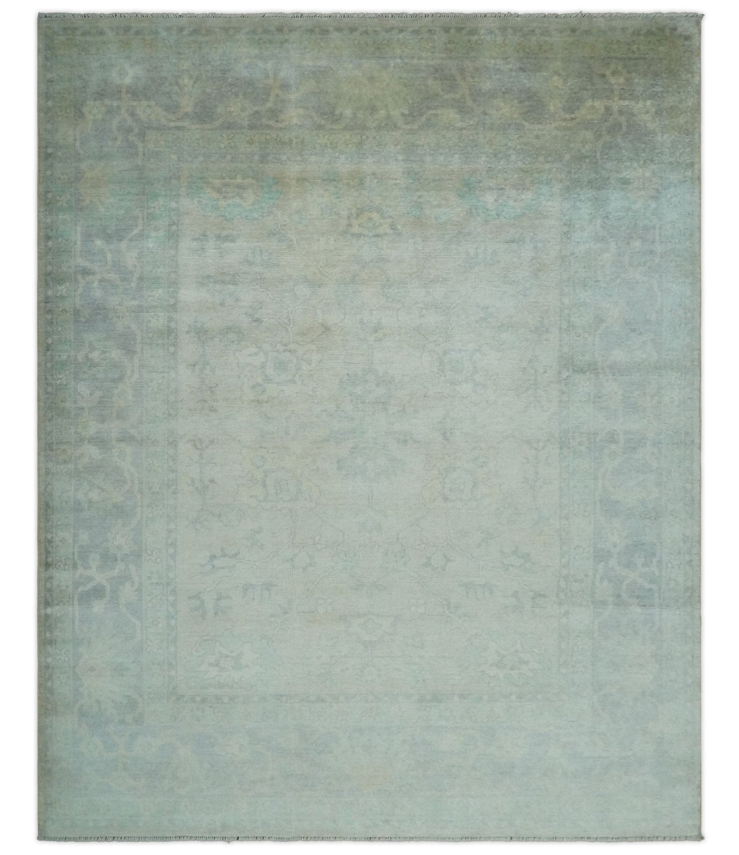 Antique Finish Silver, Gray and Charcoal Hand Knotted Oriental Oushak 8x10 wool Area Rug - Marsh and Manor Collective