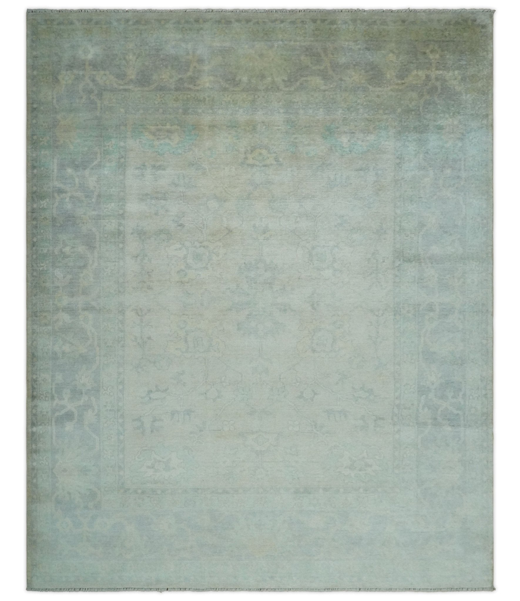 Antique Finish Silver, Gray and Charcoal Hand Knotted Oriental Oushak 8x10 wool Area Rug - Marsh and Manor Collective