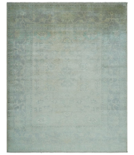 Antique Finish Silver, Gray and Charcoal Hand Knotted Oriental Oushak 8x10 wool Area Rug - Marsh and Manor Collective