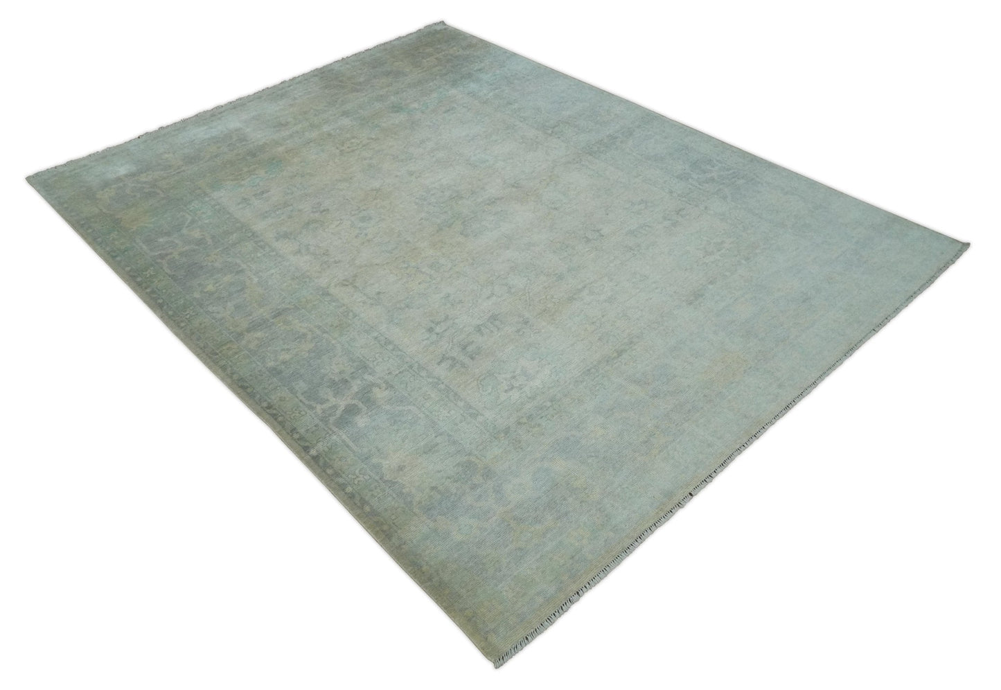 Antique Finish Silver, Gray and Charcoal Hand Knotted Oriental Oushak 8x10 wool Area Rug - Marsh and Manor Collective