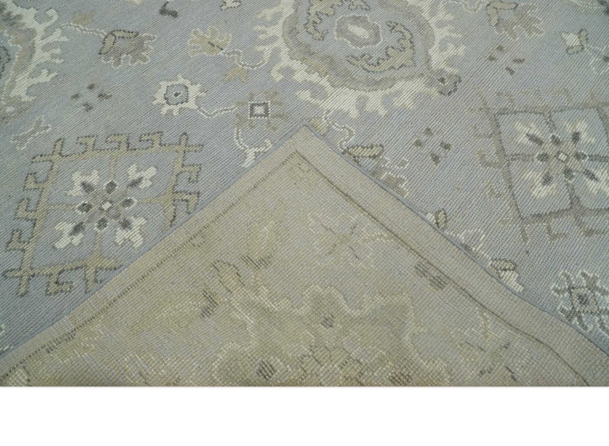 Antique Muted Silver Rug 8x11 Hand Knotted Turkish Silver, Beige and Brown Traditional Antique Persian Low Pile Area Rug - Marsh and Manor Collective
