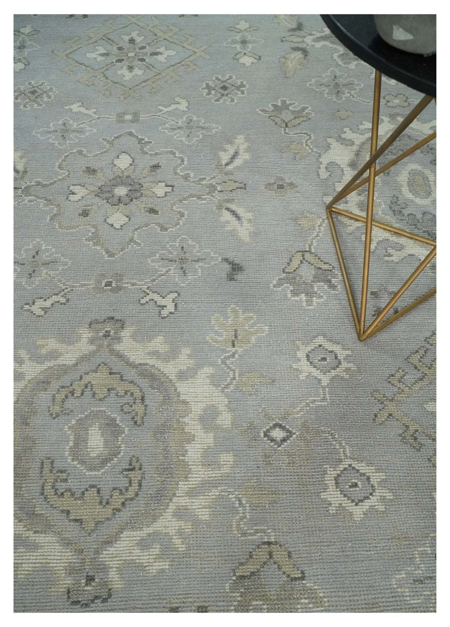 Antique Muted Silver Rug 8x11 Hand Knotted Turkish Silver, Beige and Brown Traditional Antique Persian Low Pile Area Rug - Marsh and Manor Collective