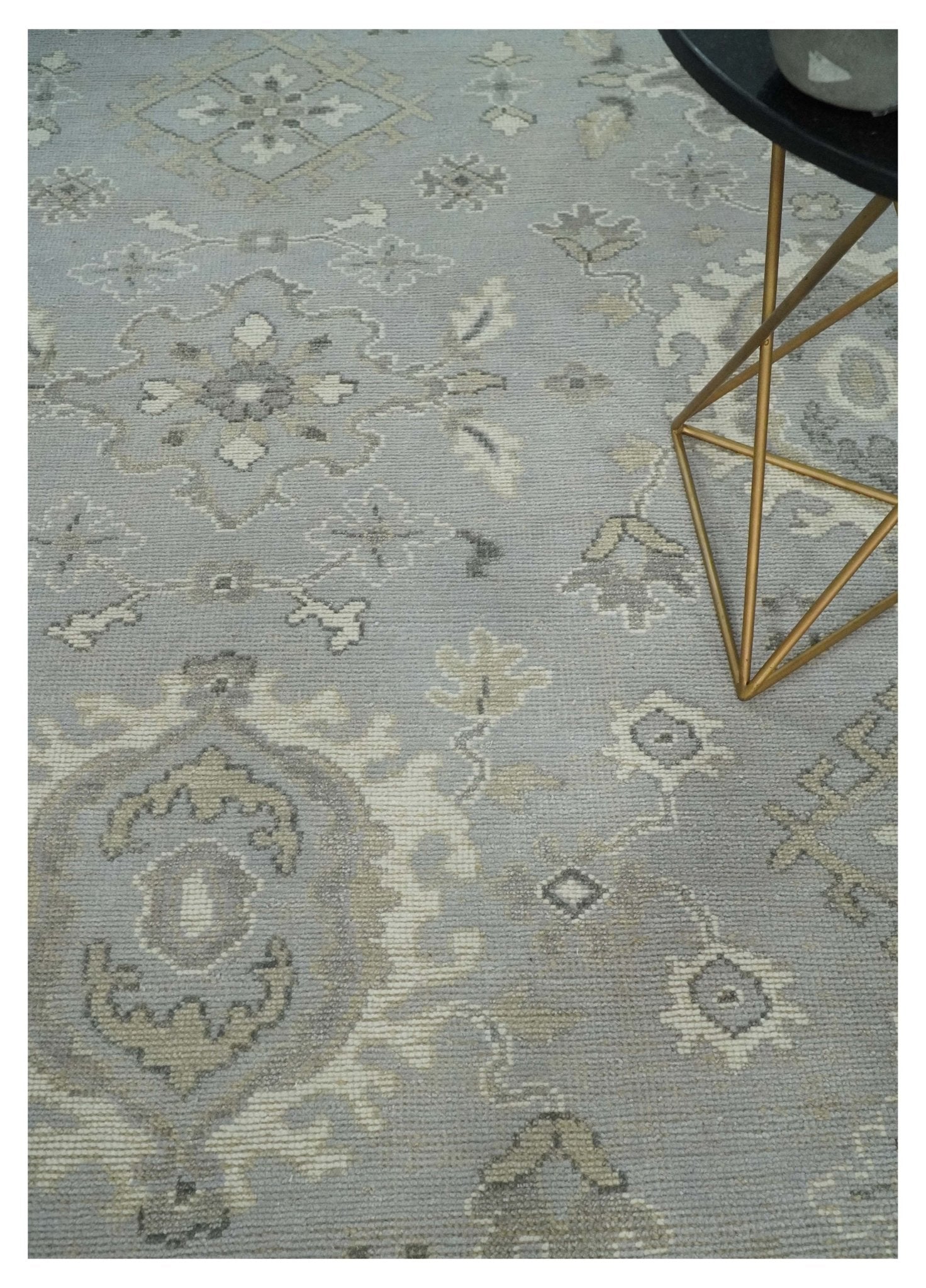 Antique Muted Silver Rug 8x11 Hand Knotted Turkish Silver, Beige and Brown Traditional Antique Persian Low Pile Area Rug - Marsh and Manor Collective