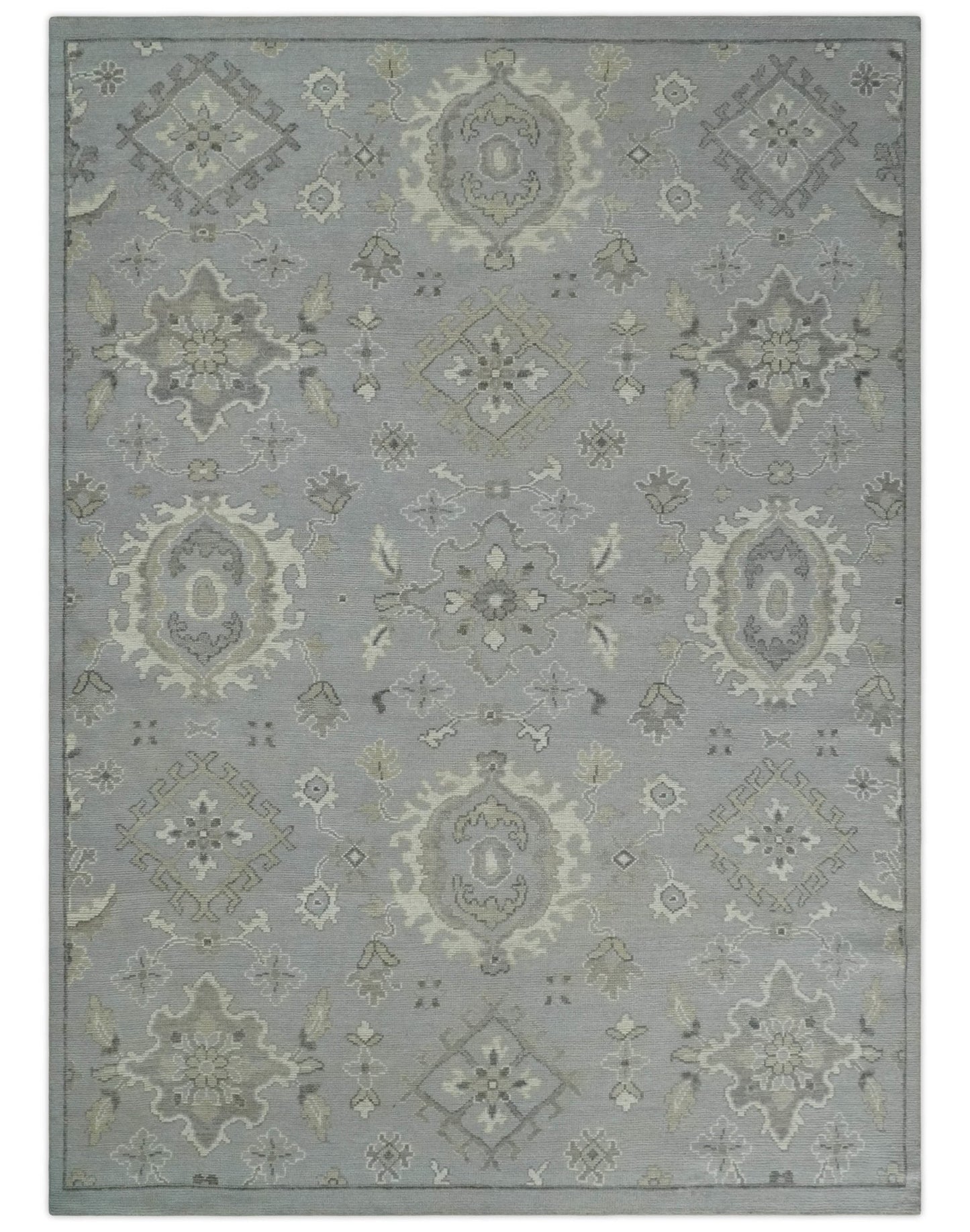 Antique Muted Silver Rug 8x11 Hand Knotted Turkish Silver, Beige and Brown Traditional Antique Persian Low Pile Area Rug - Marsh and Manor Collective