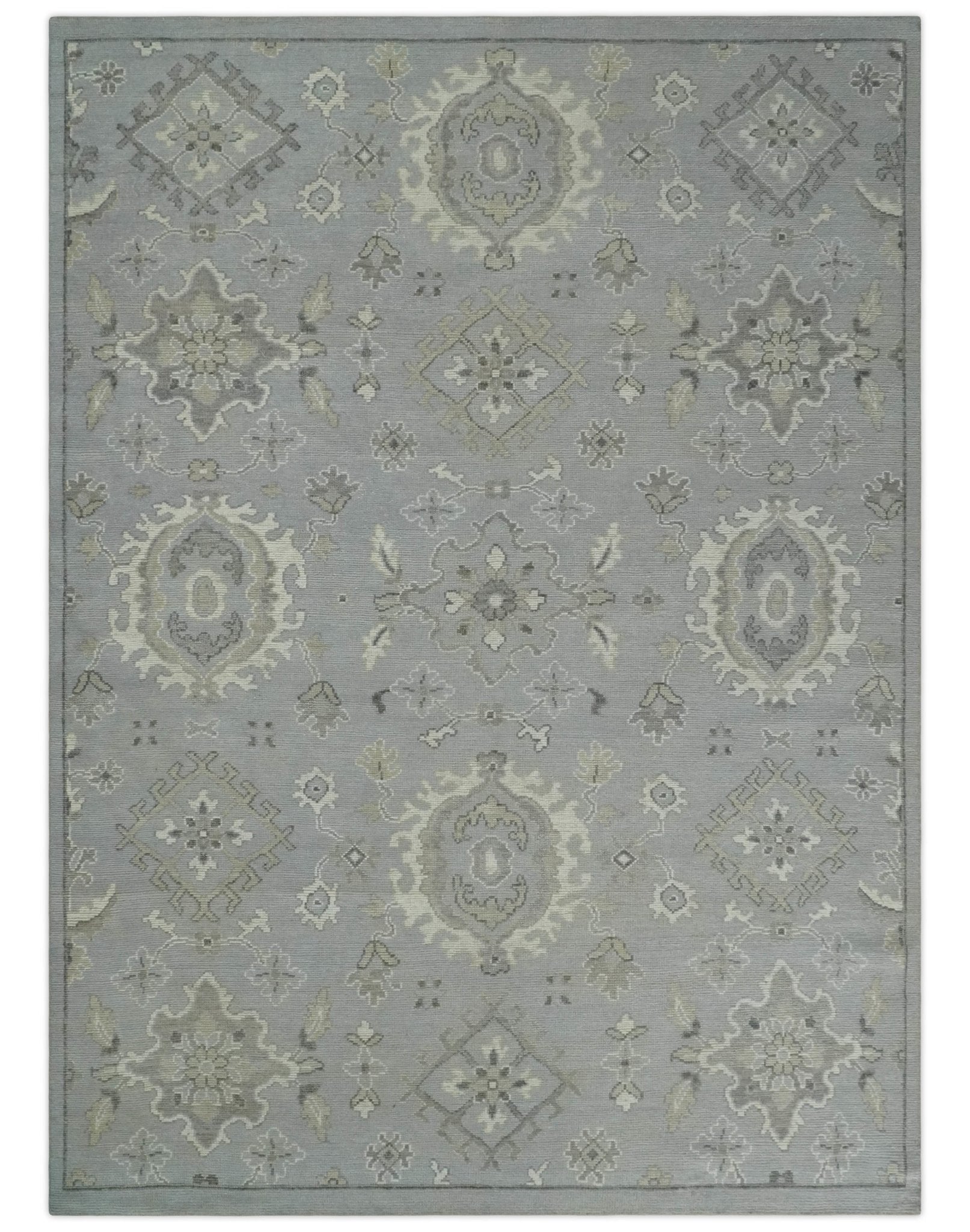 Antique Muted Silver Rug 8x11 Hand Knotted Turkish Silver, Beige and Brown Traditional Antique Persian Low Pile Area Rug - Marsh and Manor Collective