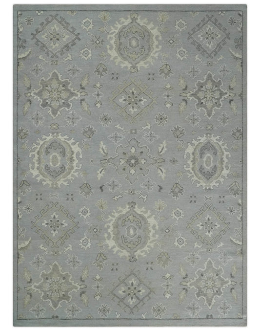 Antique Muted Silver Rug 8x11 Hand Knotted Turkish Silver, Beige and Brown Traditional Antique Persian Low Pile Area Rug - Marsh and Manor Collective