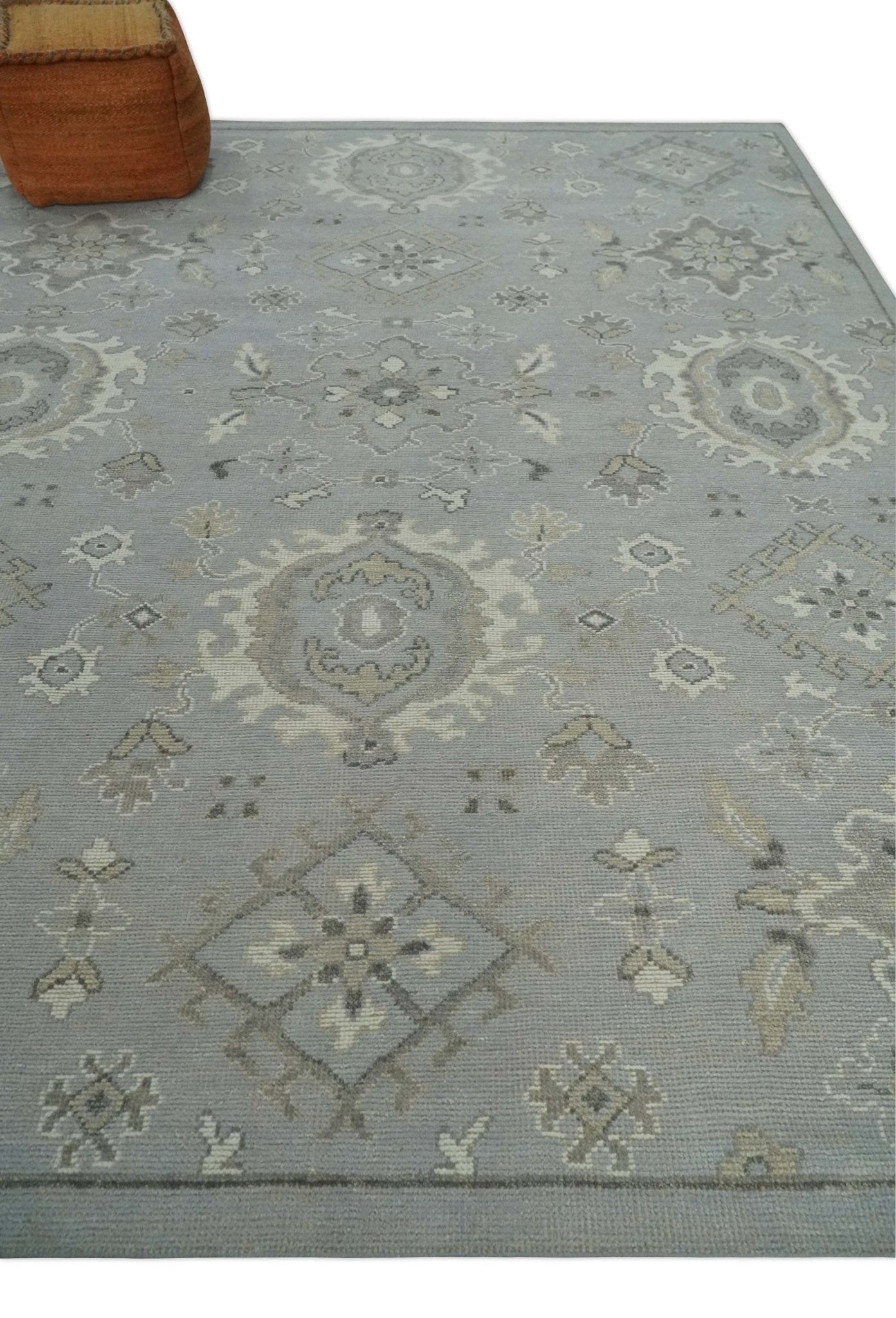 Antique Muted Silver Rug 8x11 Hand Knotted Turkish Silver, Beige and Brown Traditional Antique Persian Low Pile Area Rug - Marsh and Manor Collective