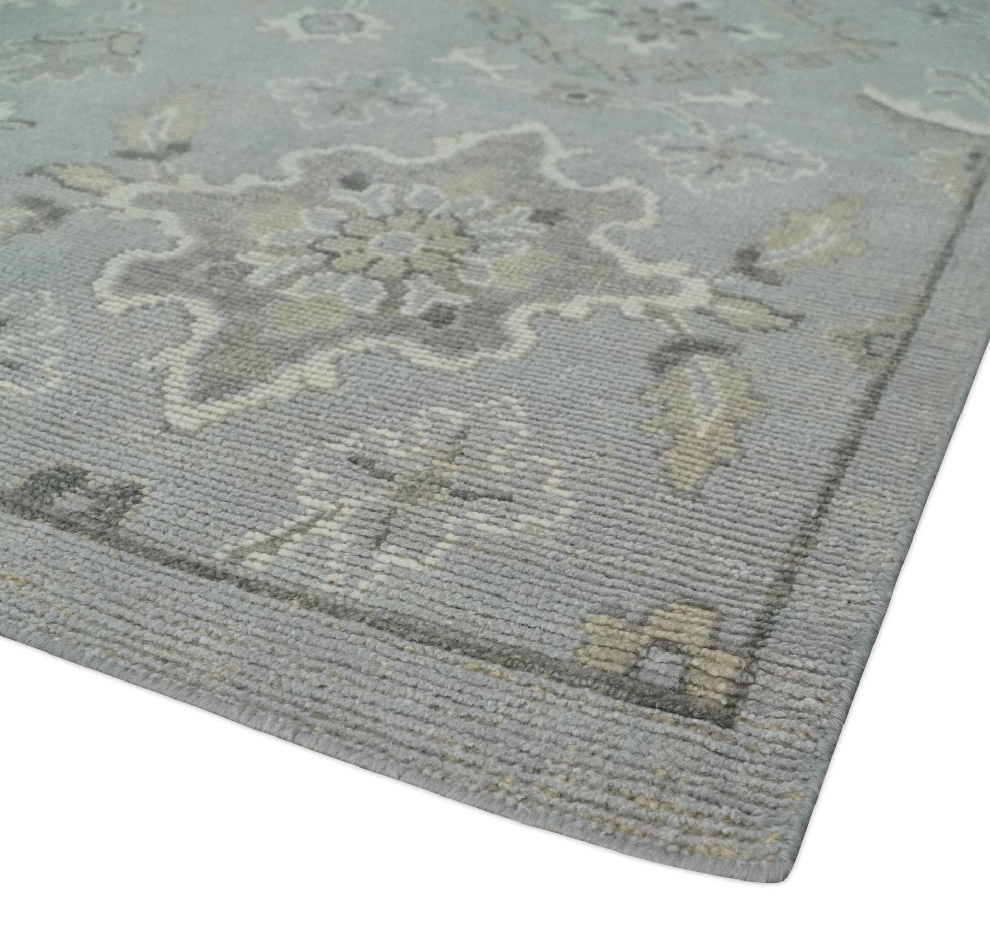 Antique Muted Silver Rug 8x11 Hand Knotted Turkish Silver, Beige and Brown Traditional Antique Persian Low Pile Area Rug - Marsh and Manor Collective