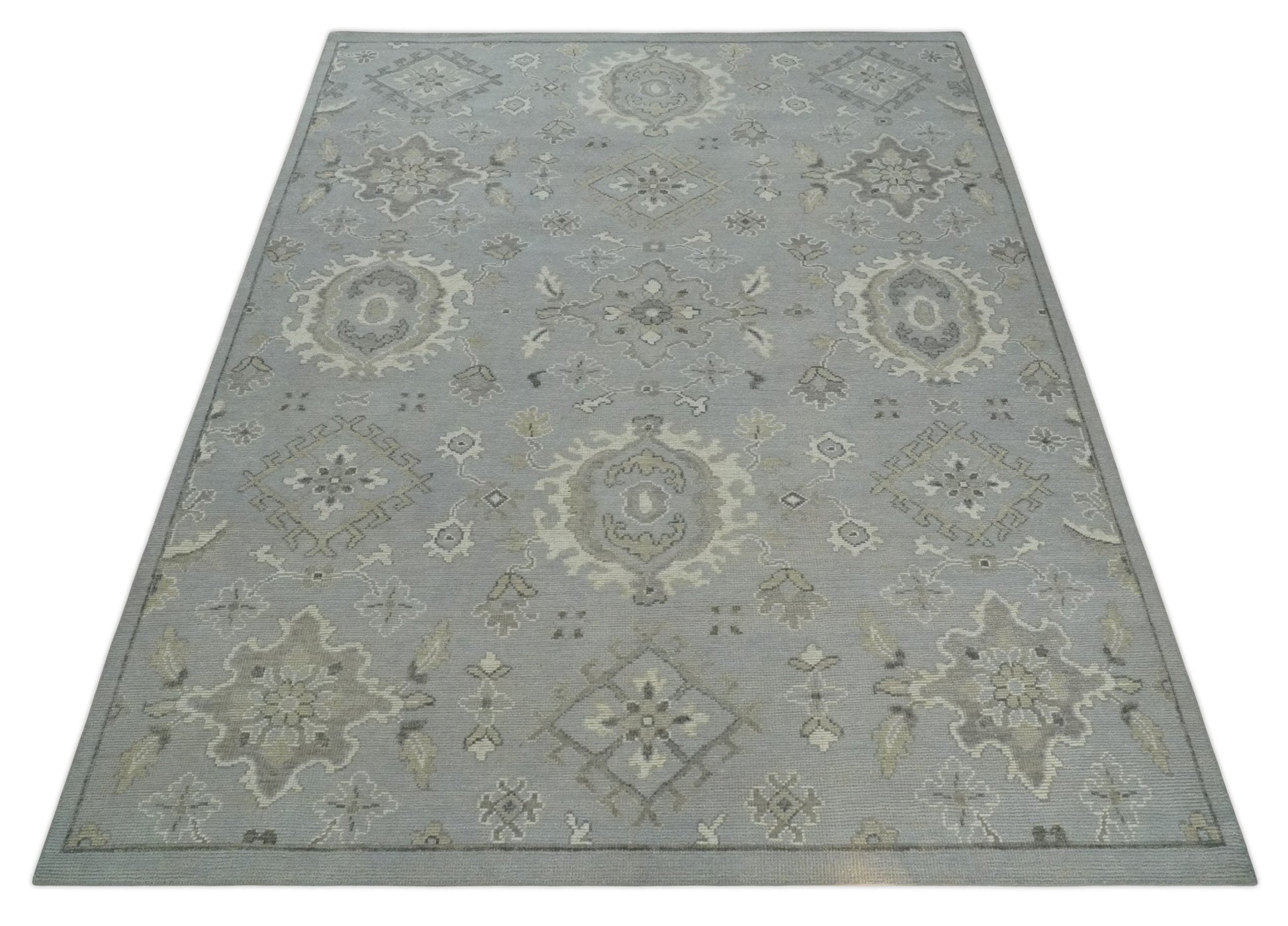 Antique Muted Silver Rug 8x11 Hand Knotted Turkish Silver, Beige and Brown Traditional Antique Persian Low Pile Area Rug - Marsh and Manor Collective