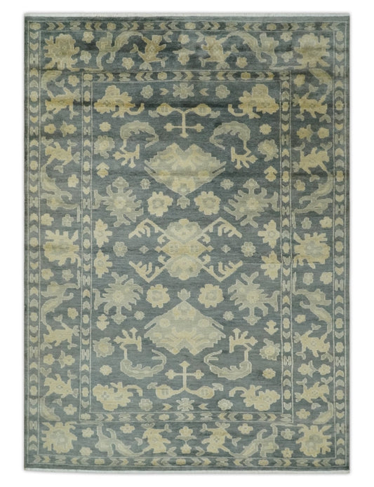 Antique Style 6x9 Hand Knotted Beige and Charcoal Traditional Wool Rug | N35669 - Marsh and Manor Collective