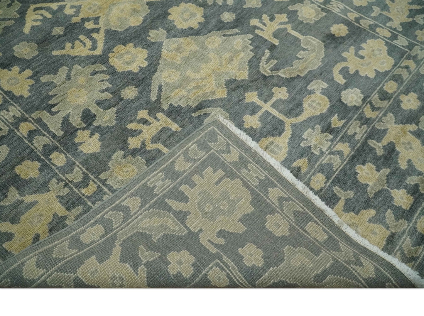 Antique Style 6x9 Hand Knotted Beige and Charcoal Traditional Wool Rug | N35669 - Marsh and Manor Collective