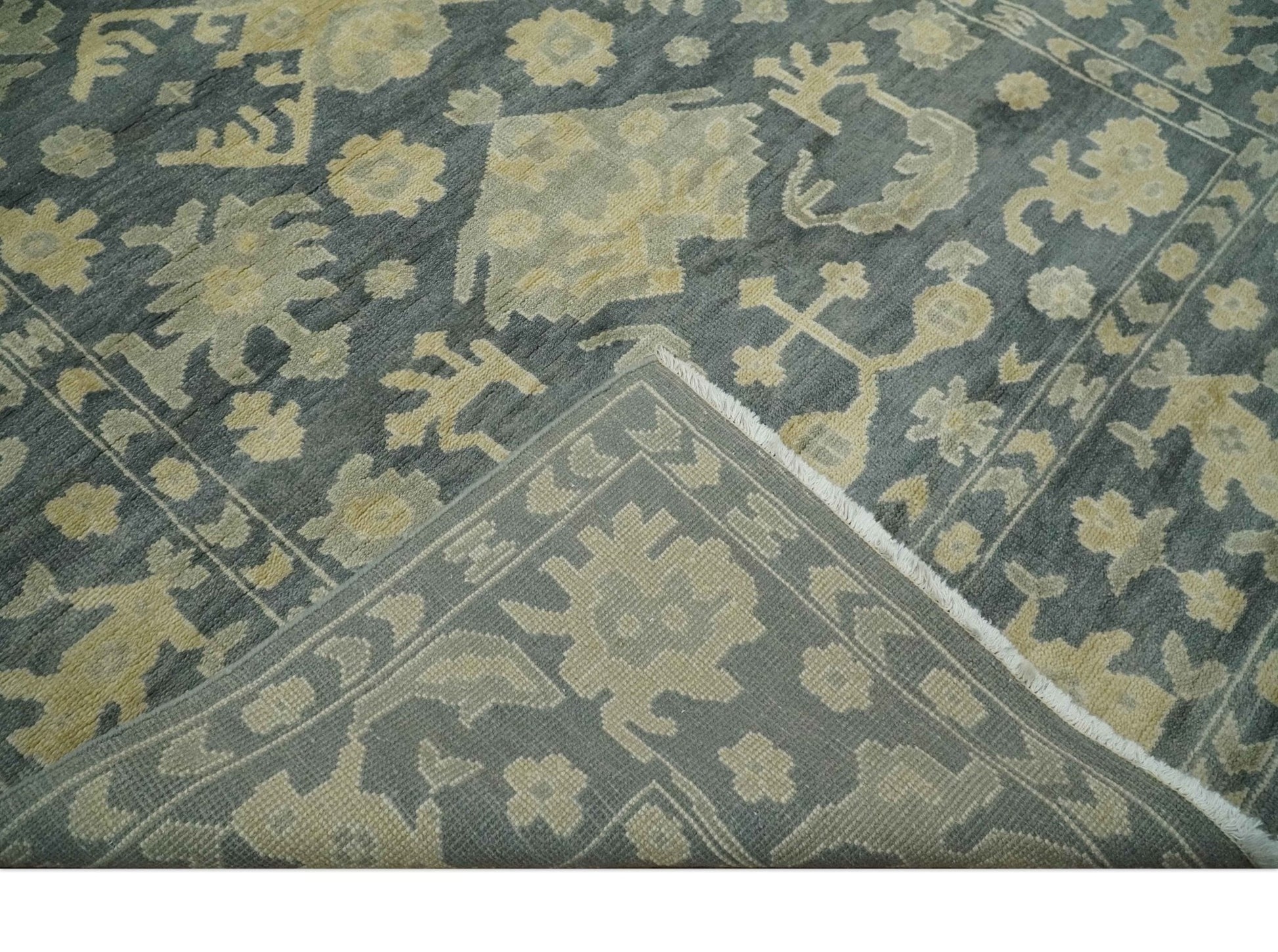 Antique Style 6x9 Hand Knotted Beige and Charcoal Traditional Wool Rug | N35669 - Marsh and Manor Collective