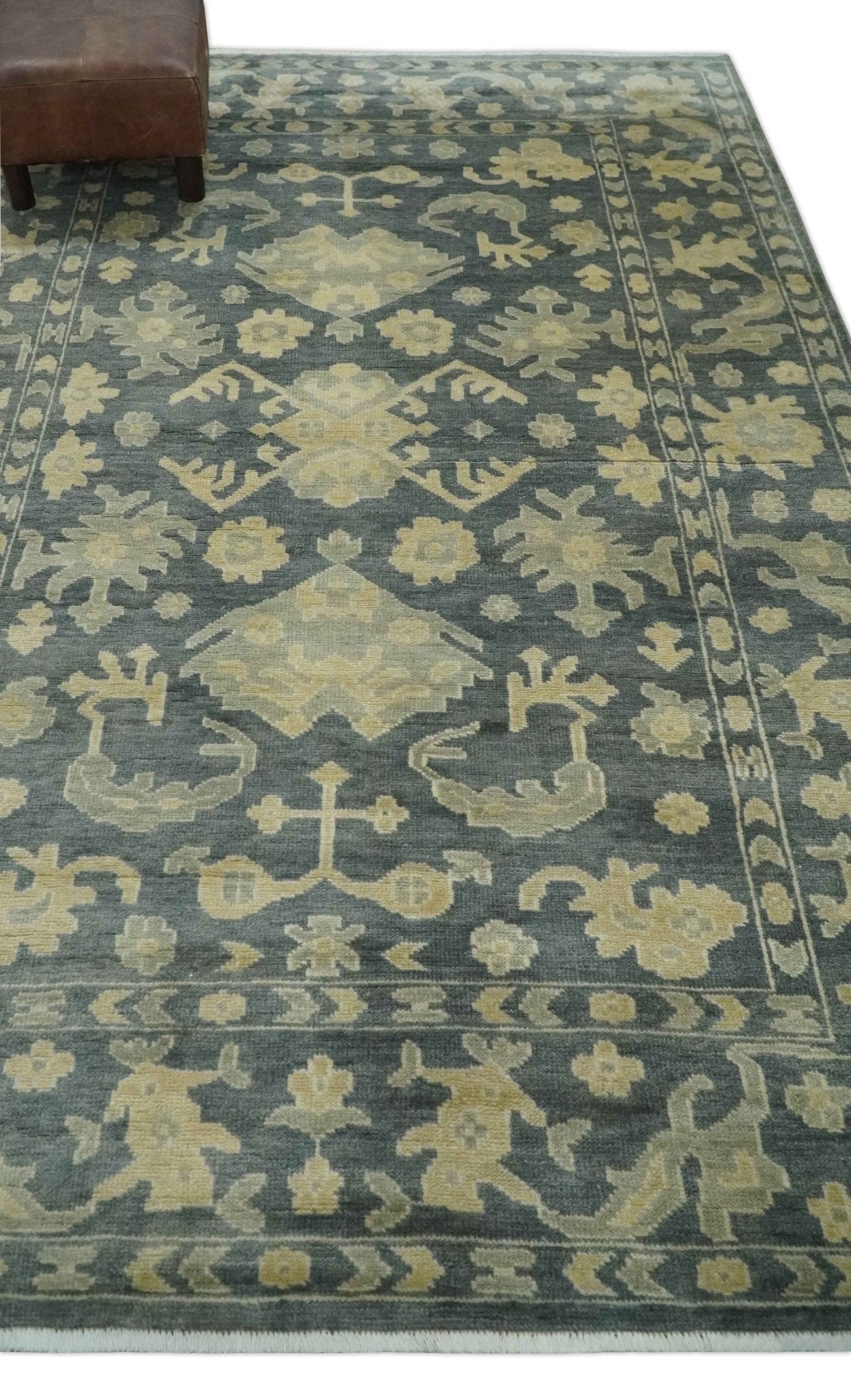 Antique Style 6x9 Hand Knotted Beige and Charcoal Traditional Wool Rug | N35669 - Marsh and Manor Collective