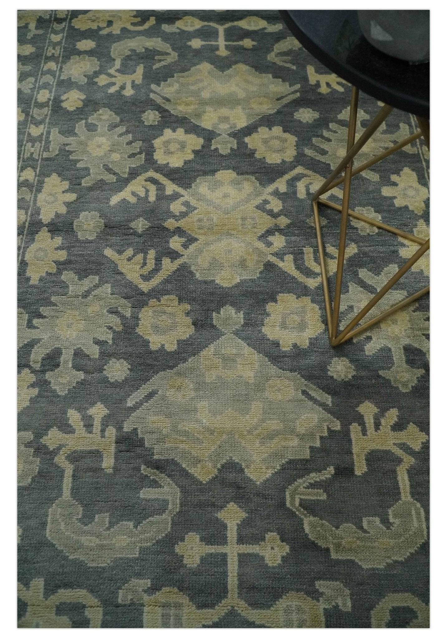 Antique Style 6x9 Hand Knotted Beige and Charcoal Traditional Wool Rug | N35669 - Marsh and Manor Collective