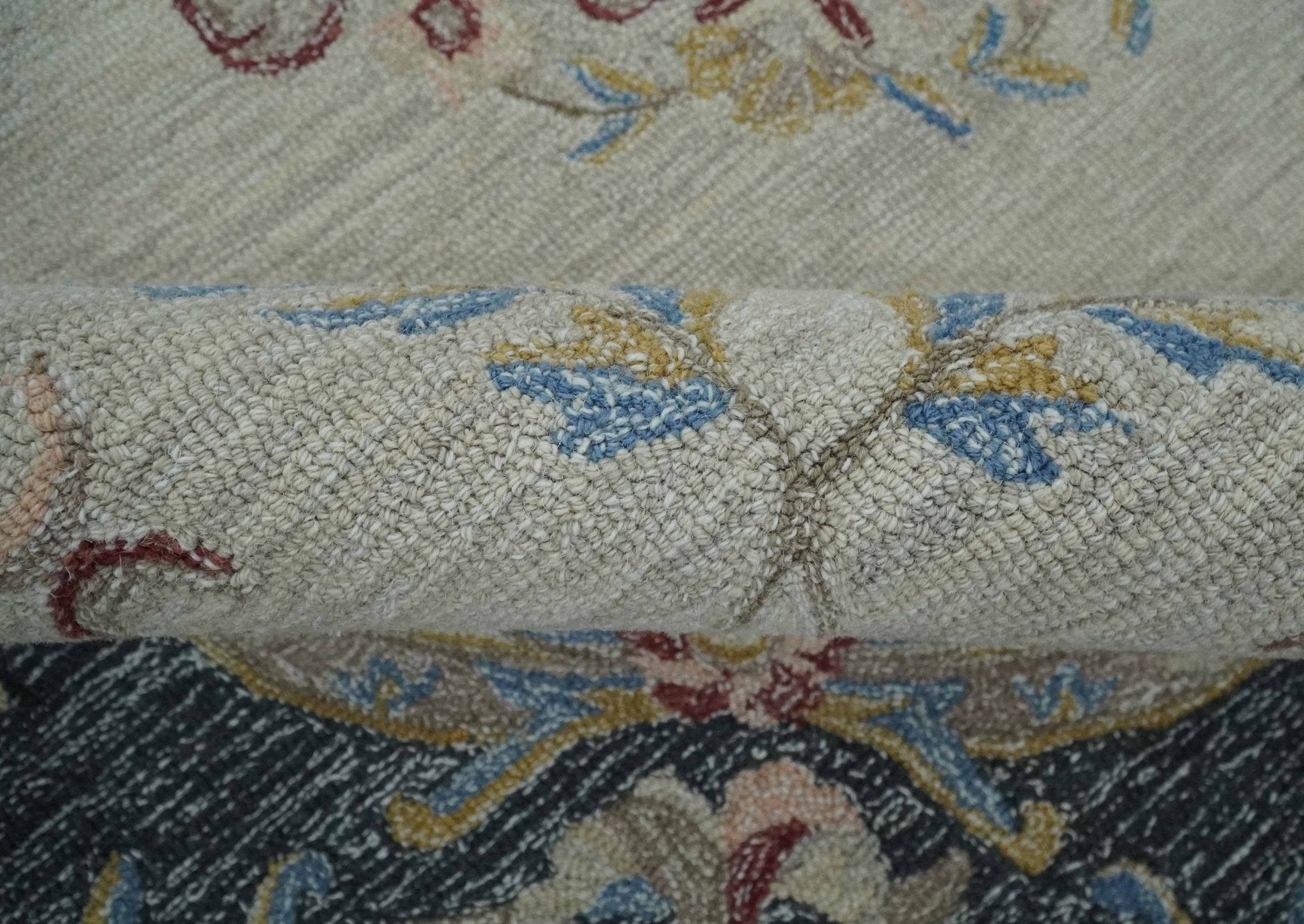 Antique Style Beige and Charcoal Aubusson design Hand Tufted 8x10 wool Area Rug - Marsh and Manor Collective