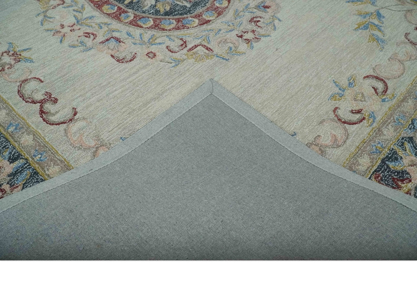 Antique Style Beige and Charcoal Aubusson design Hand Tufted 8x10 wool Area Rug - Marsh and Manor Collective