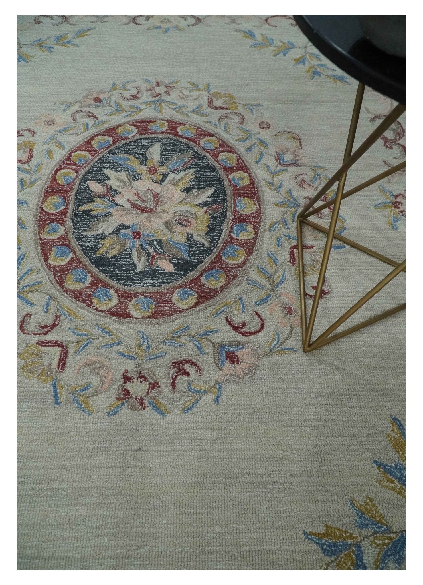 Antique Style Beige and Charcoal Aubusson design Hand Tufted 8x10 wool Area Rug - Marsh and Manor Collective