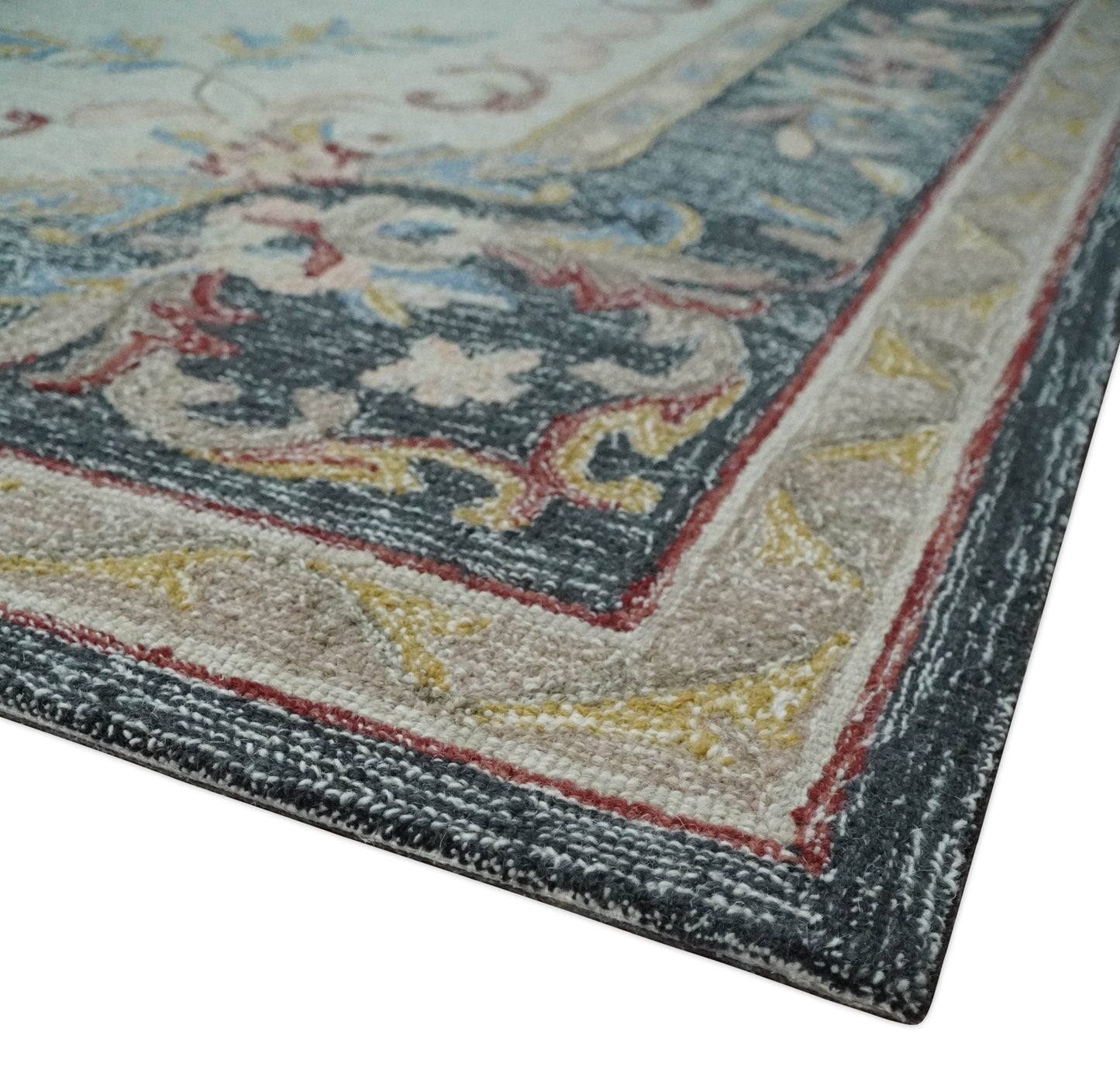 Antique Style Beige and Charcoal Aubusson design Hand Tufted 8x10 wool Area Rug - Marsh and Manor Collective