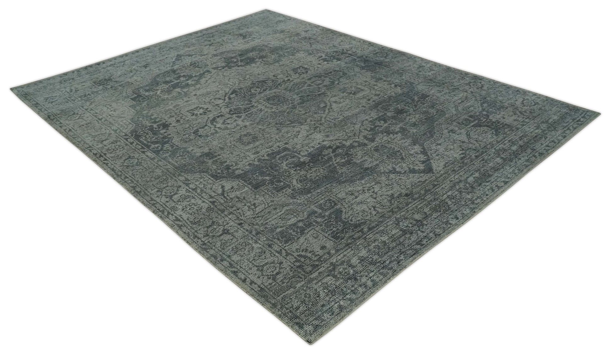 Antique Style Charcoal and Silver Traditional Heriz Medallion 8x10 wool Area Rug - Marsh and Manor Collective