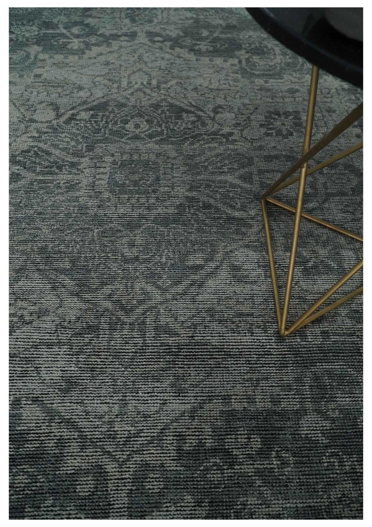Antique Style Charcoal and Silver Traditional Heriz Medallion 8x10 wool Area Rug - Marsh and Manor Collective