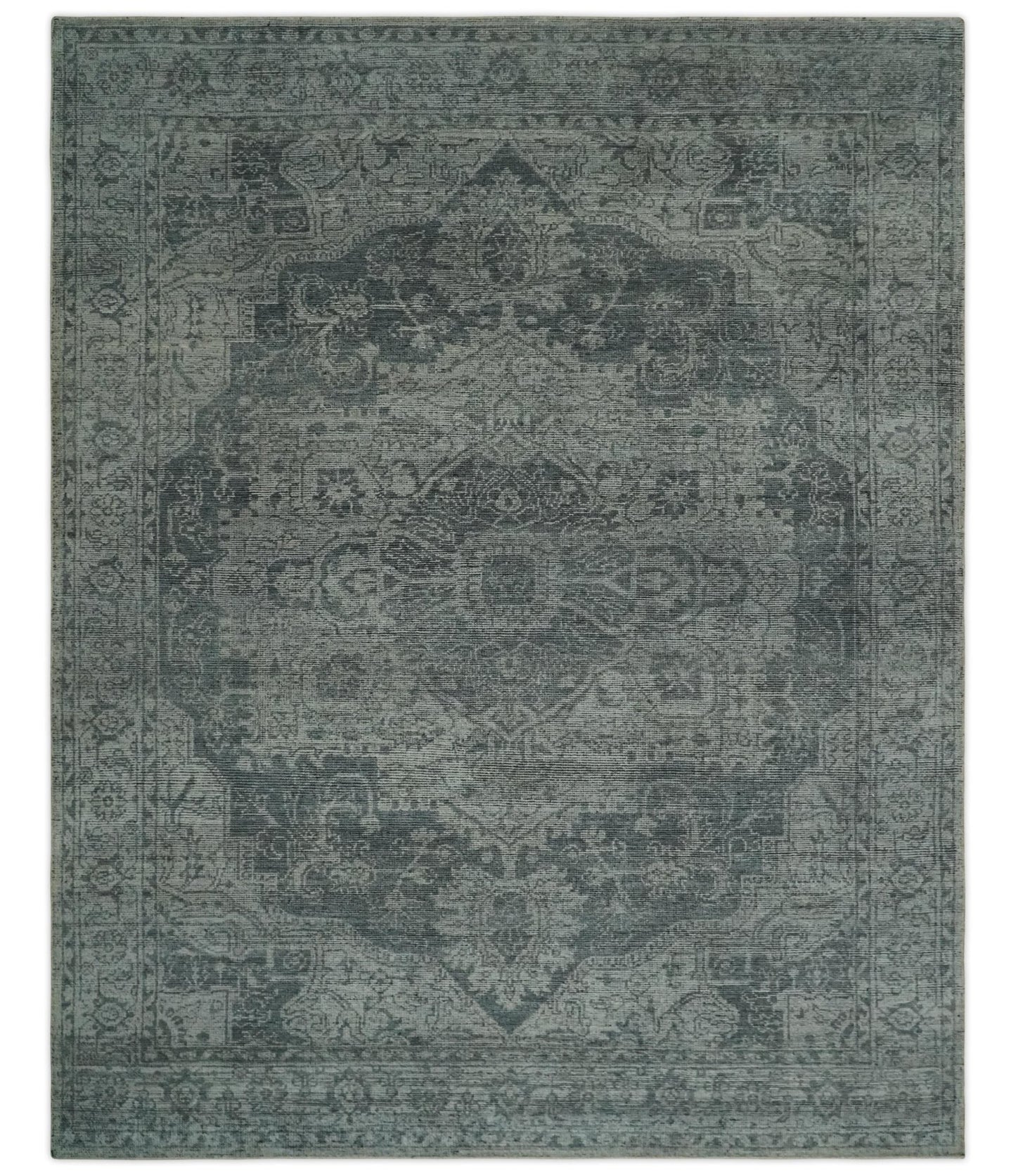 Antique Style Charcoal and Silver Traditional Heriz Medallion 8x10 wool Area Rug - Marsh and Manor Collective