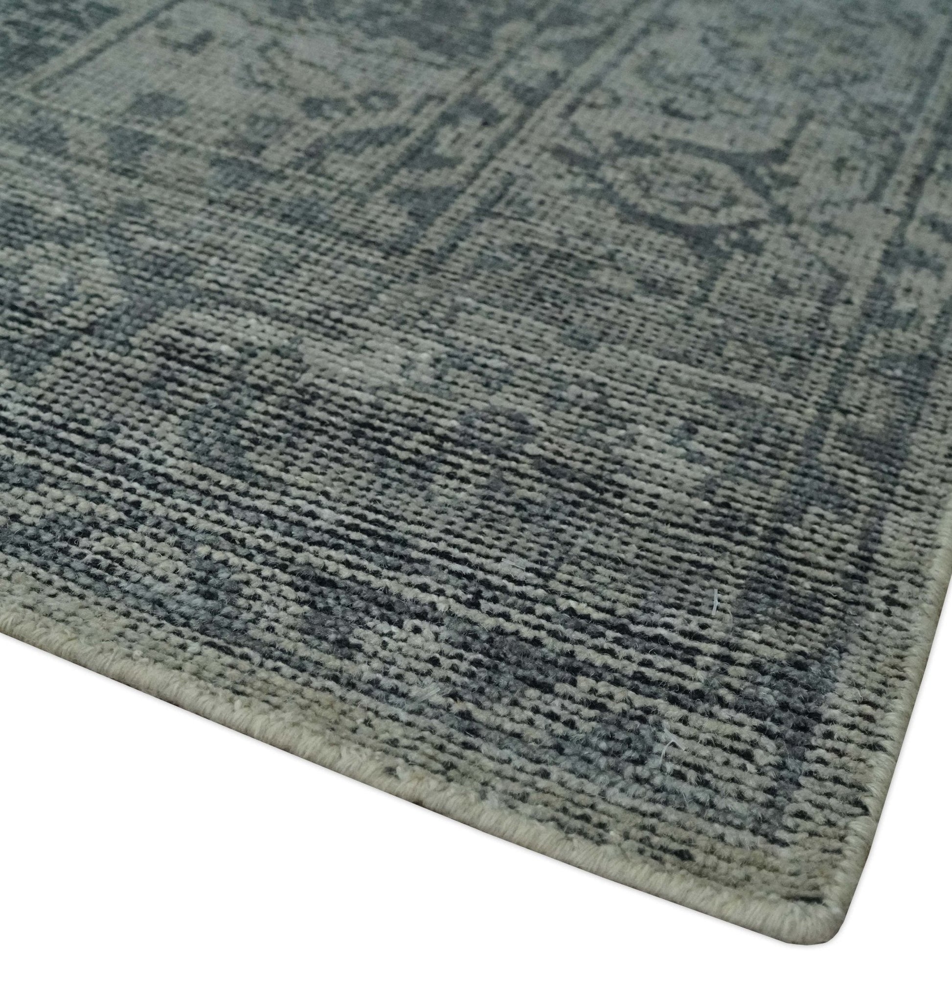 Antique Style Charcoal and Silver Traditional Heriz Medallion 8x10 wool Area Rug - Marsh and Manor Collective