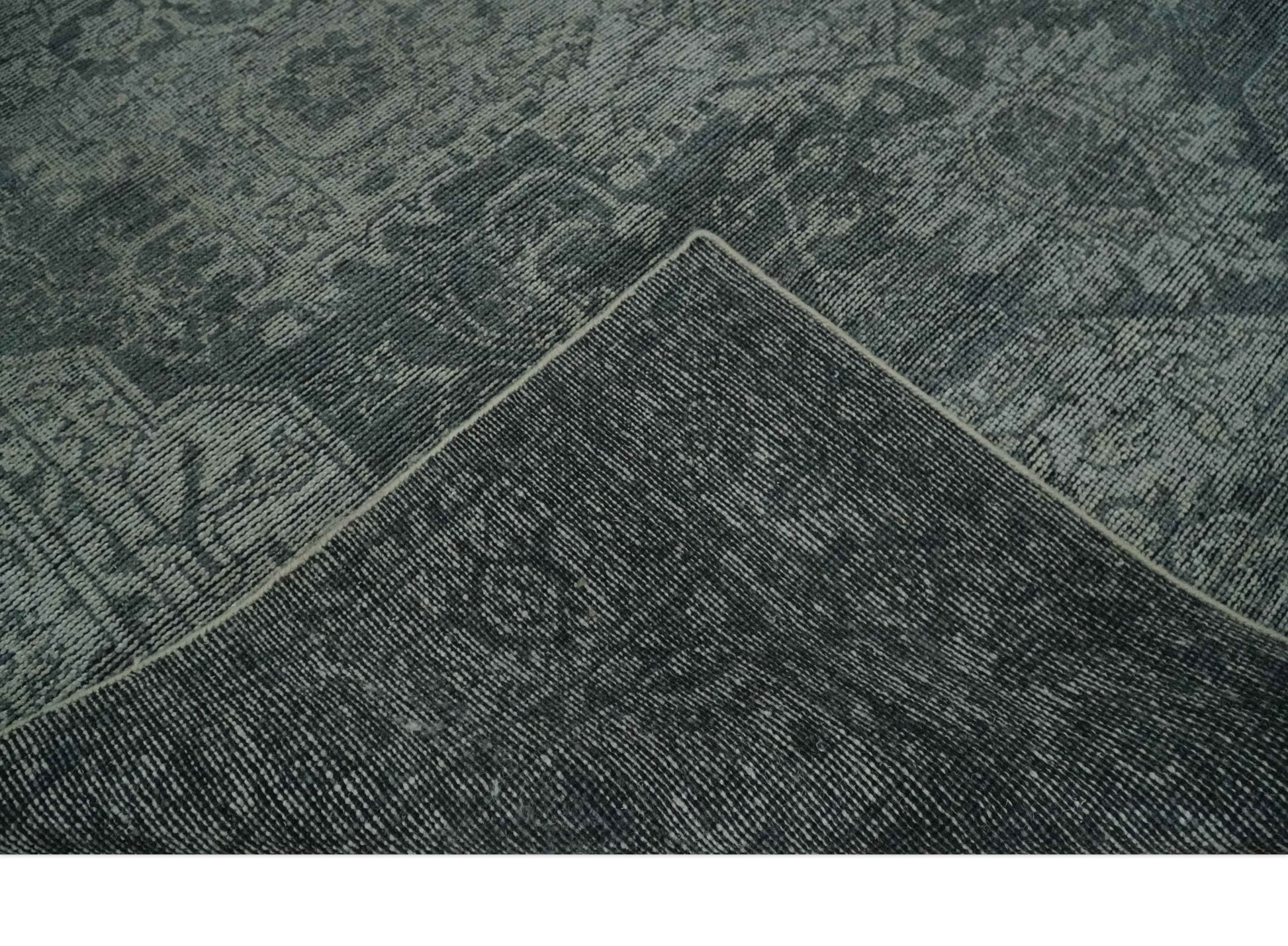 Antique Style Charcoal and Silver Traditional Heriz Medallion 8x10 wool Area Rug - Marsh and Manor Collective