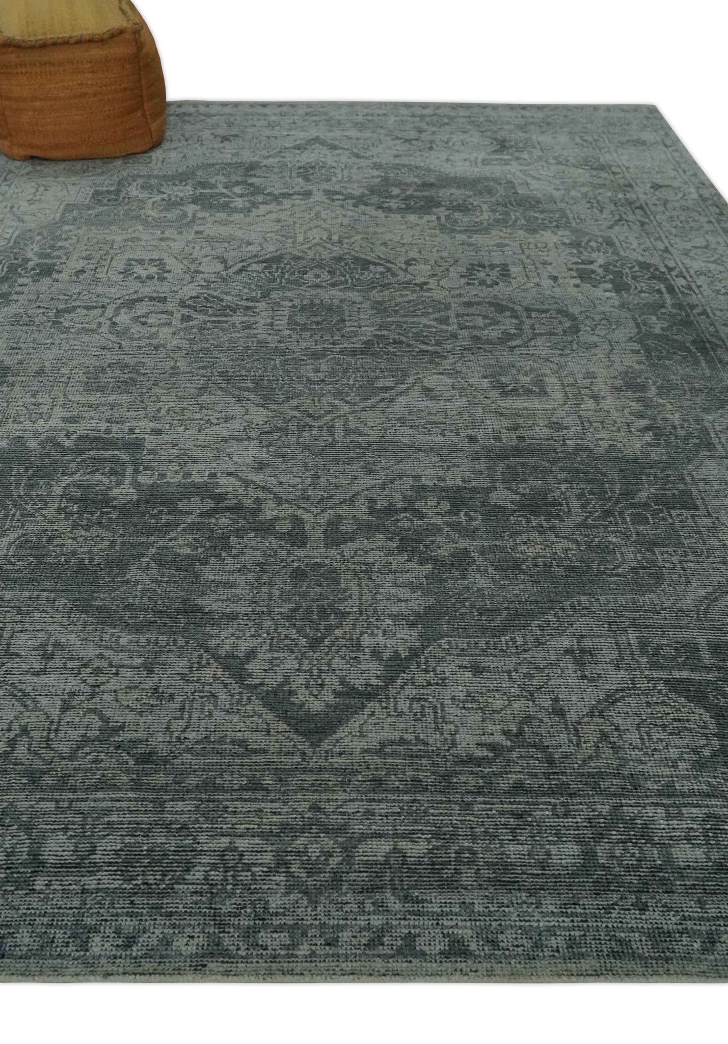 Antique Style Charcoal and Silver Traditional Heriz Medallion 8x10 wool Area Rug - Marsh and Manor Collective