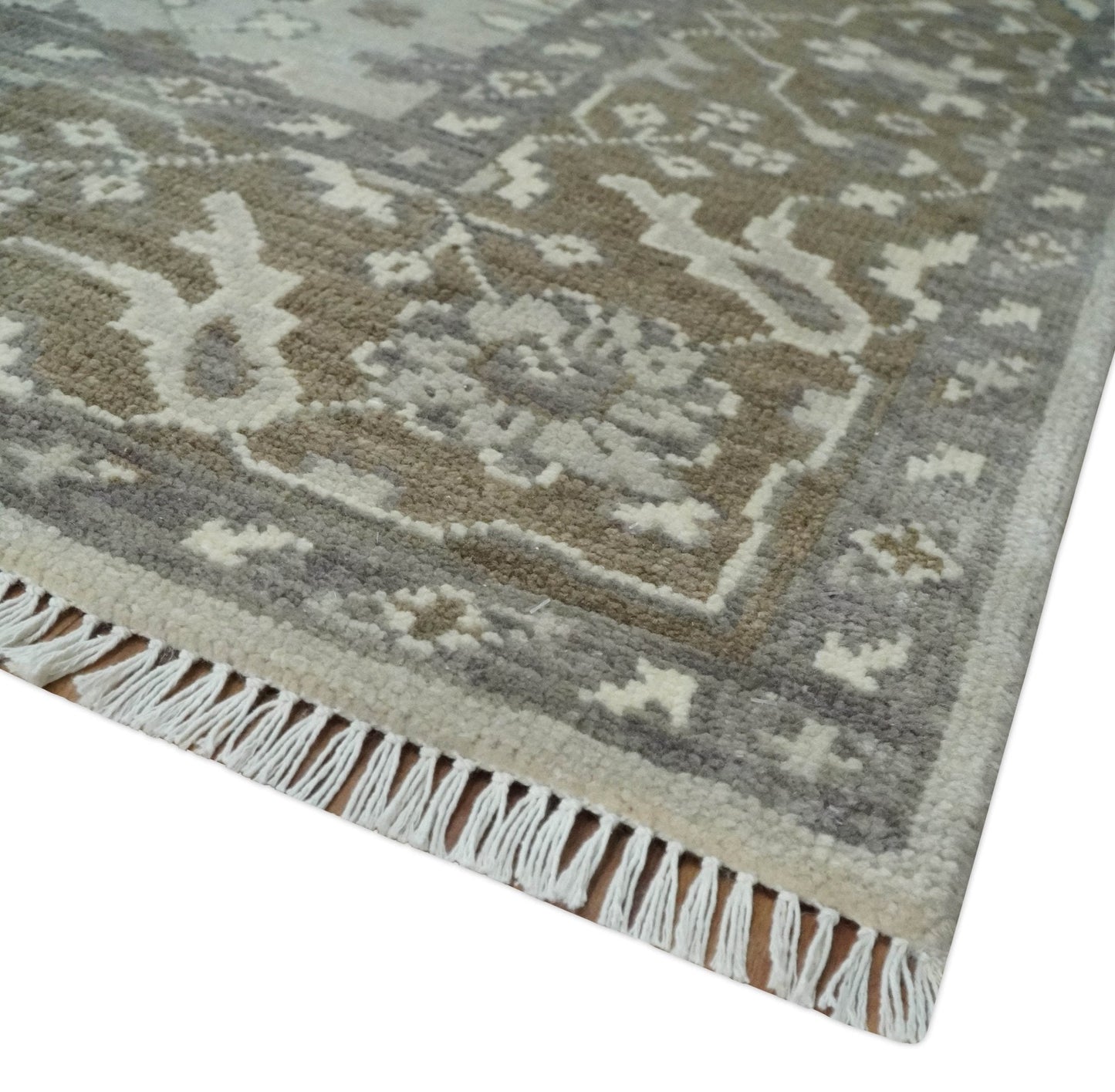 Antique Style Custom Made Traditional Silver and Brown Oriental Oushak Wool Area Rug - Marsh and Manor Collective
