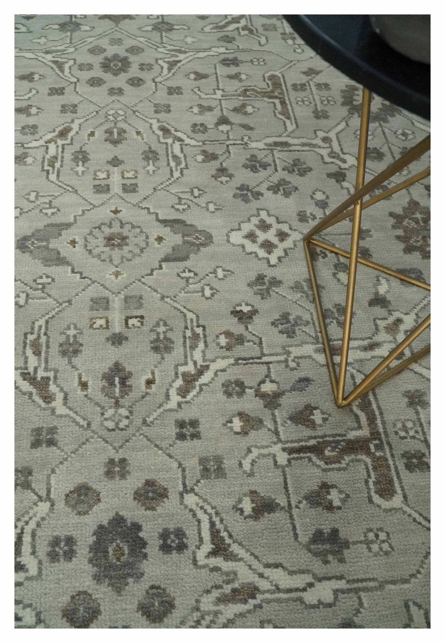 Antique Style Custom Made Traditional Silver and Brown Oriental Oushak Wool Area Rug - Marsh and Manor Collective