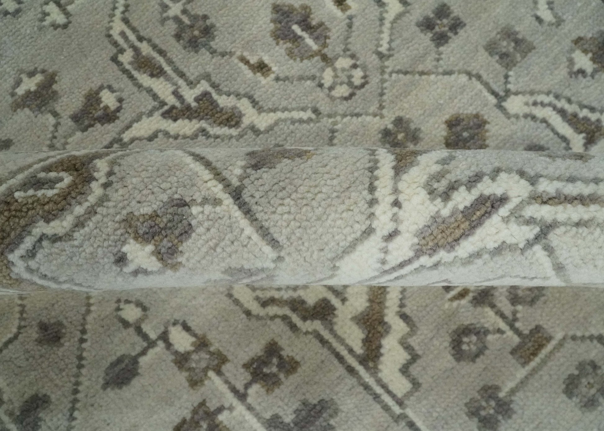 Antique Style Custom Made Traditional Silver and Brown Oriental Oushak Wool Area Rug - Marsh and Manor Collective