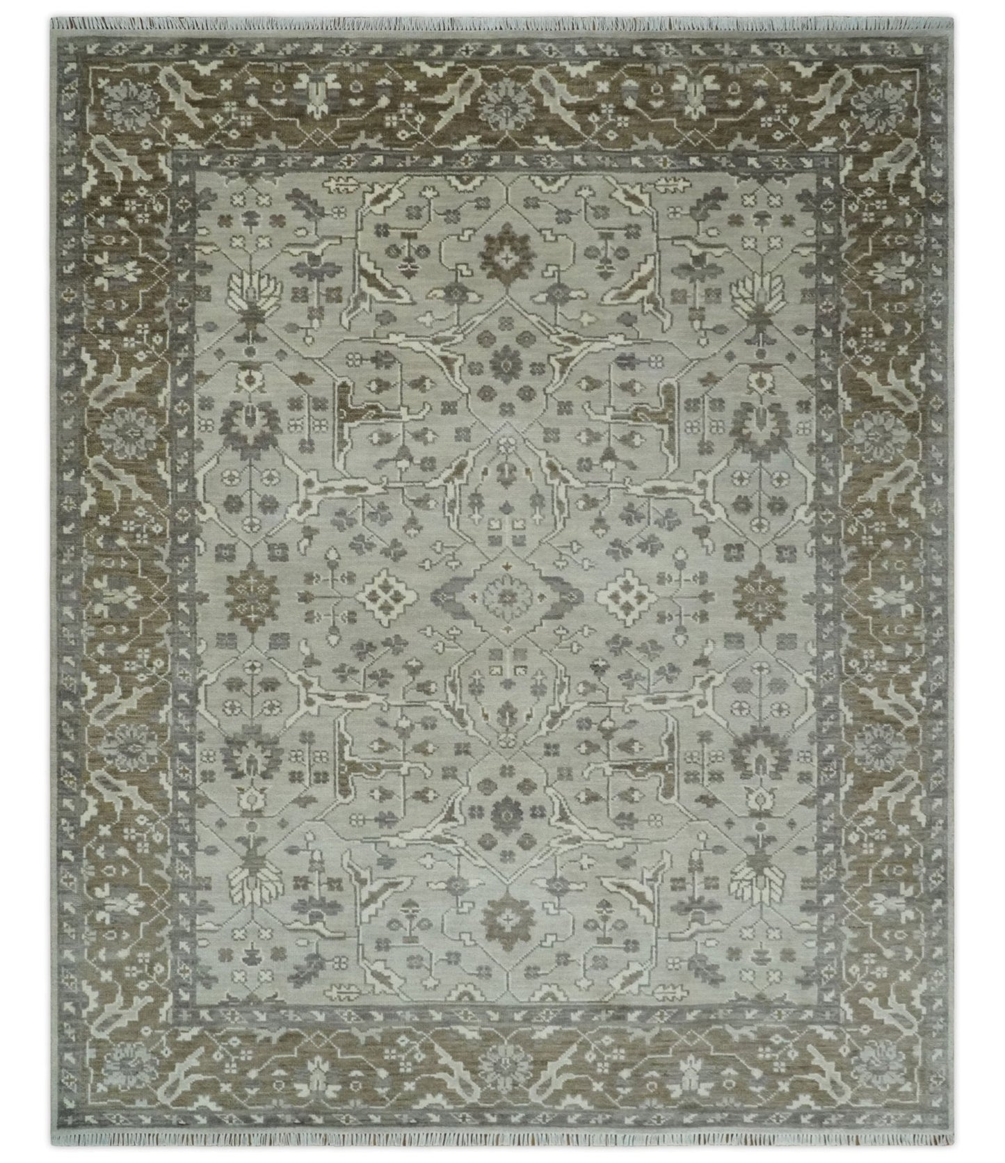 Antique Style Custom Made Traditional Silver and Brown Oriental Oushak Wool Area Rug - Marsh and Manor Collective
