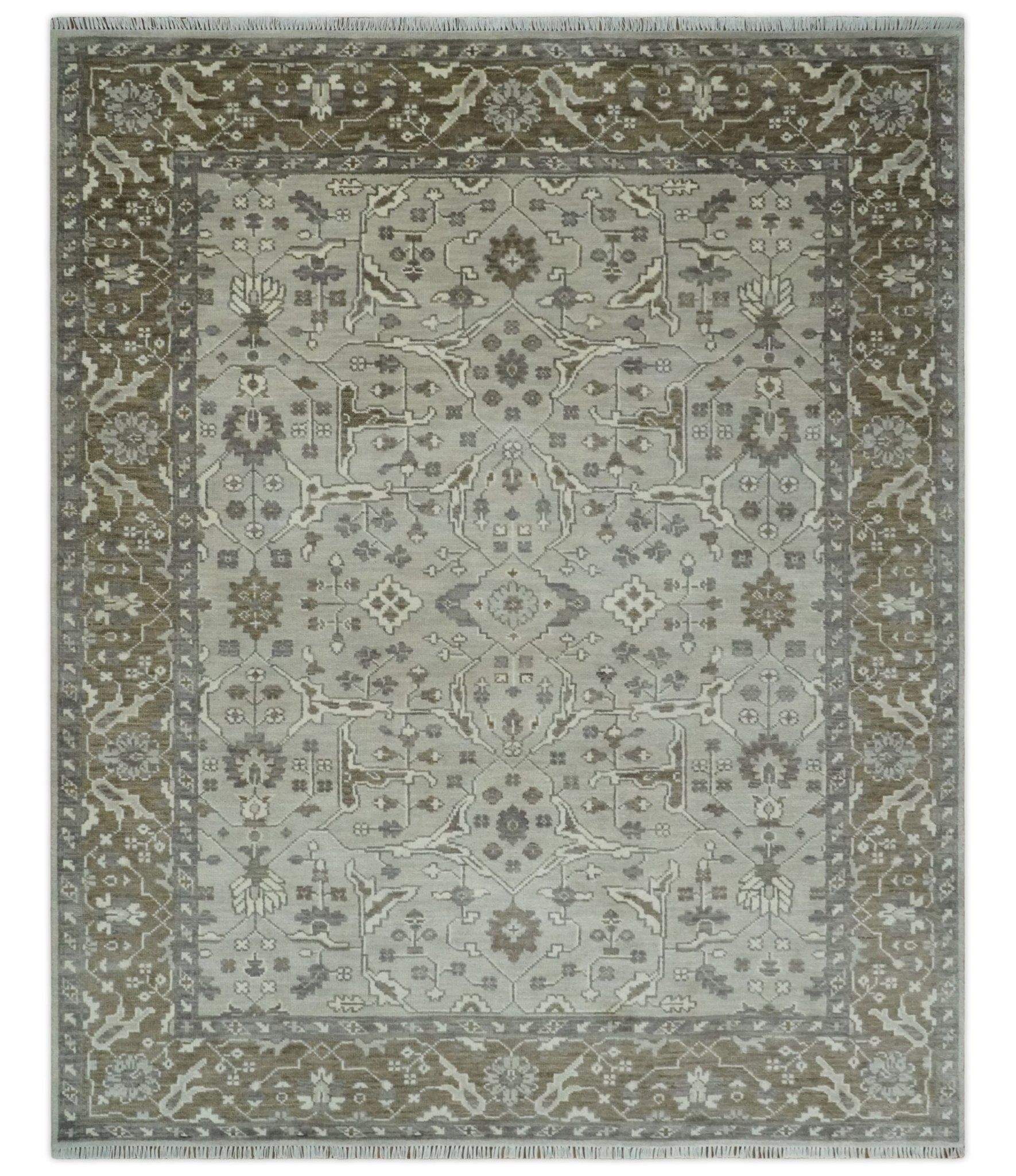 Antique Style Custom Made Traditional Silver and Brown Oriental Oushak Wool Area Rug - Marsh and Manor Collective