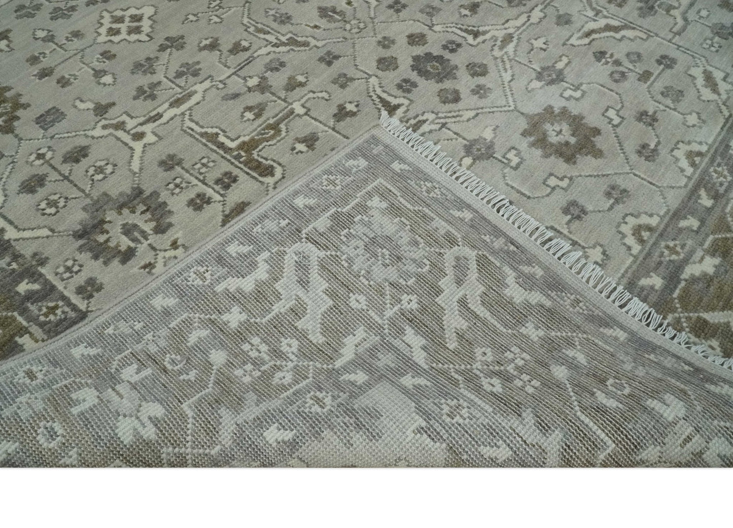 Antique Style Custom Made Traditional Silver and Brown Oriental Oushak Wool Area Rug - Marsh and Manor Collective