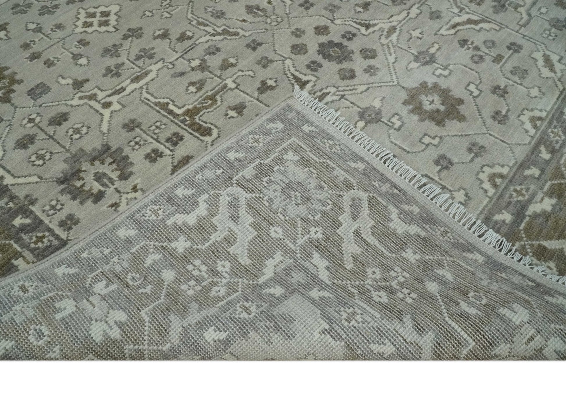 Antique Style Custom Made Traditional Silver and Brown Oriental Oushak Wool Area Rug - Marsh and Manor Collective