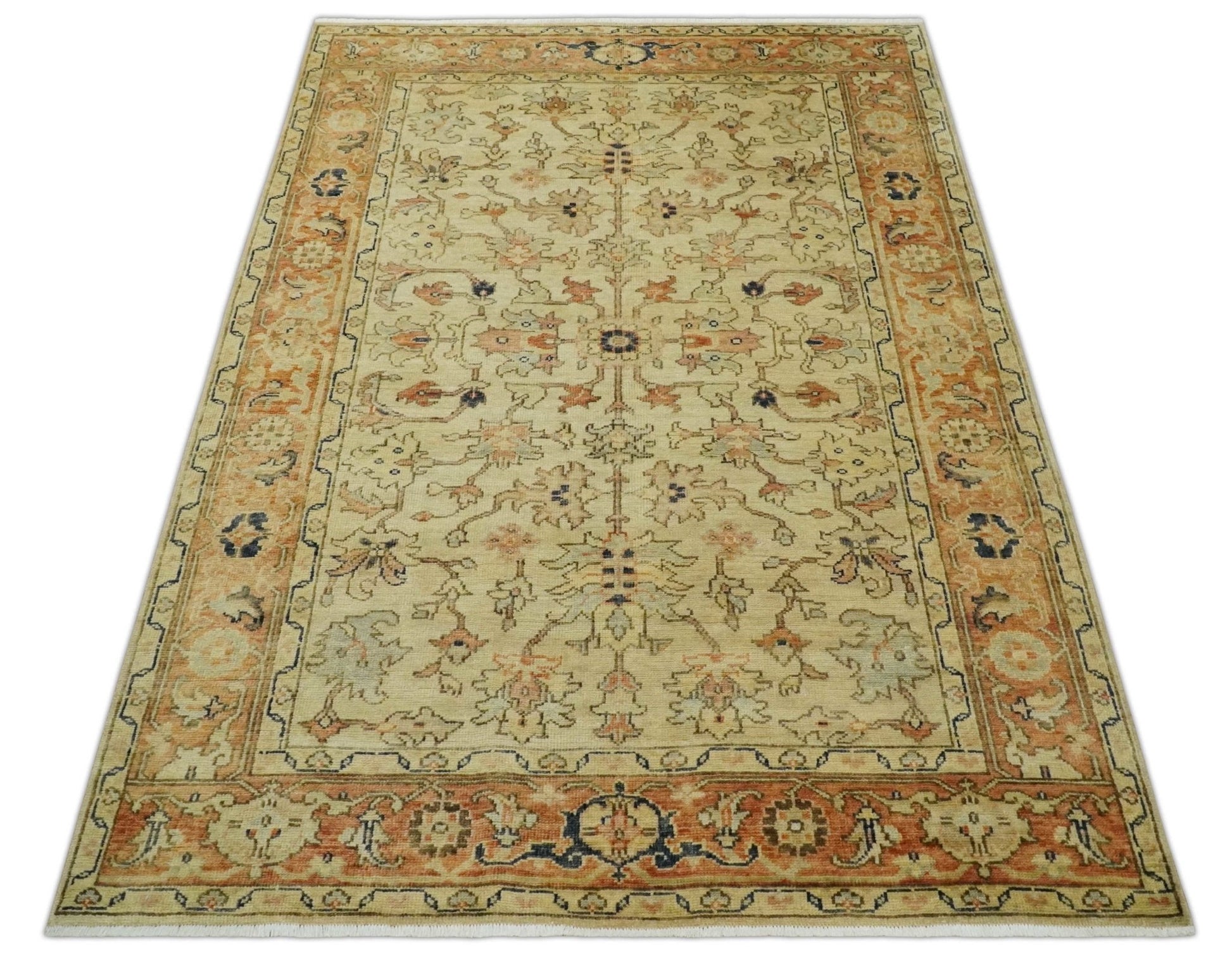 Antique Style Empress Tabriz 6x8 Hand Knotted Beige and Rust Modern Traditional Wool Rug | N35368 - Marsh and Manor Collective