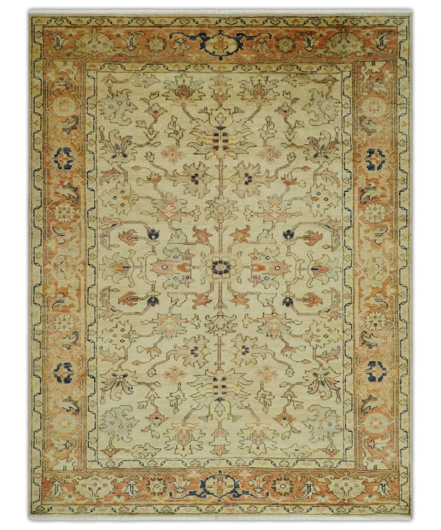Antique Style Empress Tabriz 6x8 Hand Knotted Beige and Rust Modern Traditional Wool Rug | N35368 - Marsh and Manor Collective
