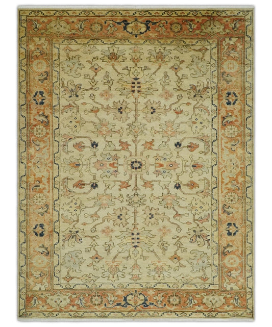 Antique Style Empress Tabriz 6x8 Hand Knotted Beige and Rust Modern Traditional Wool Rug | N35368 - Marsh and Manor Collective