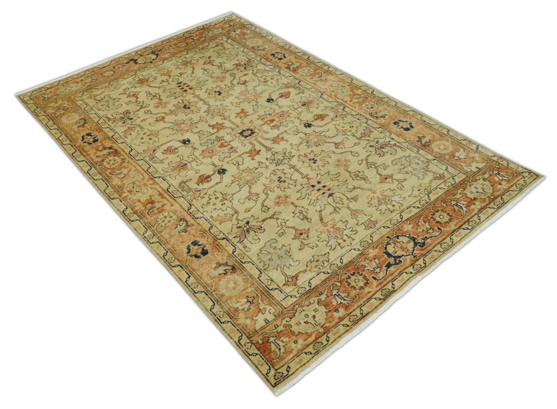 Antique Style Empress Tabriz 6x8 Hand Knotted Beige and Rust Modern Traditional Wool Rug | N35368 - Marsh and Manor Collective