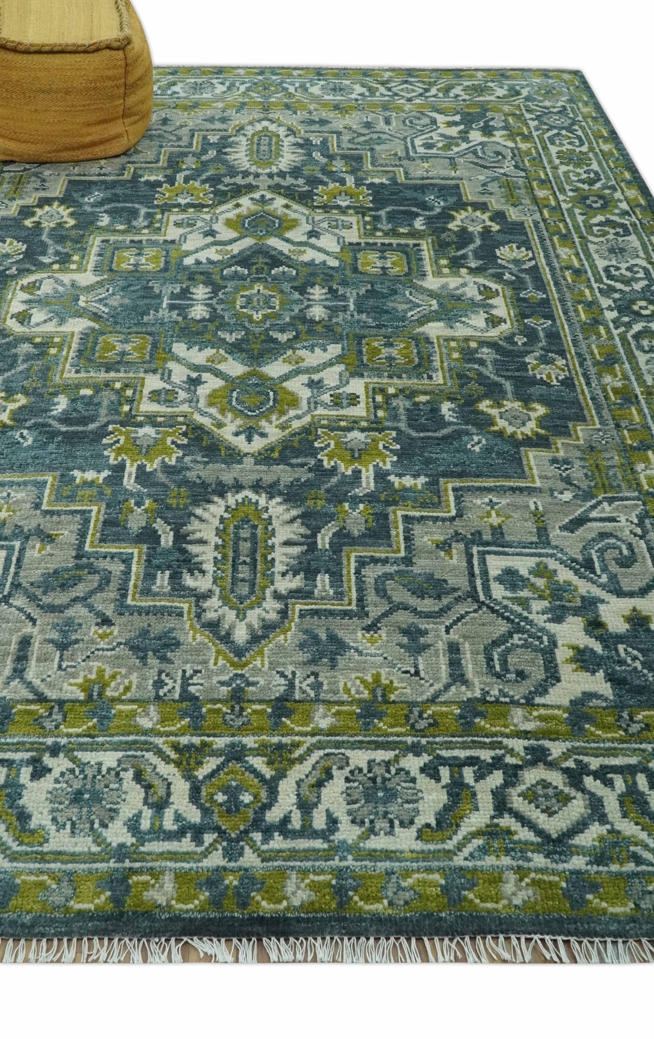 Antique Style Hand Knotted Teal, Gray and Green Traditional multi Size wool rug - Marsh and Manor Collective