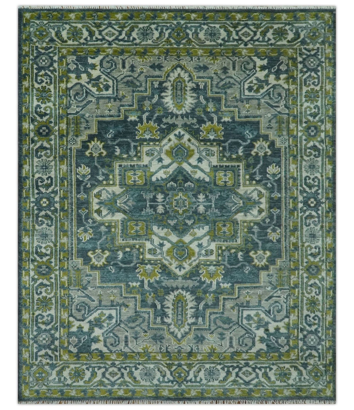 Antique Style Hand Knotted Teal, Gray and Green Traditional multi Size wool rug - Marsh and Manor Collective