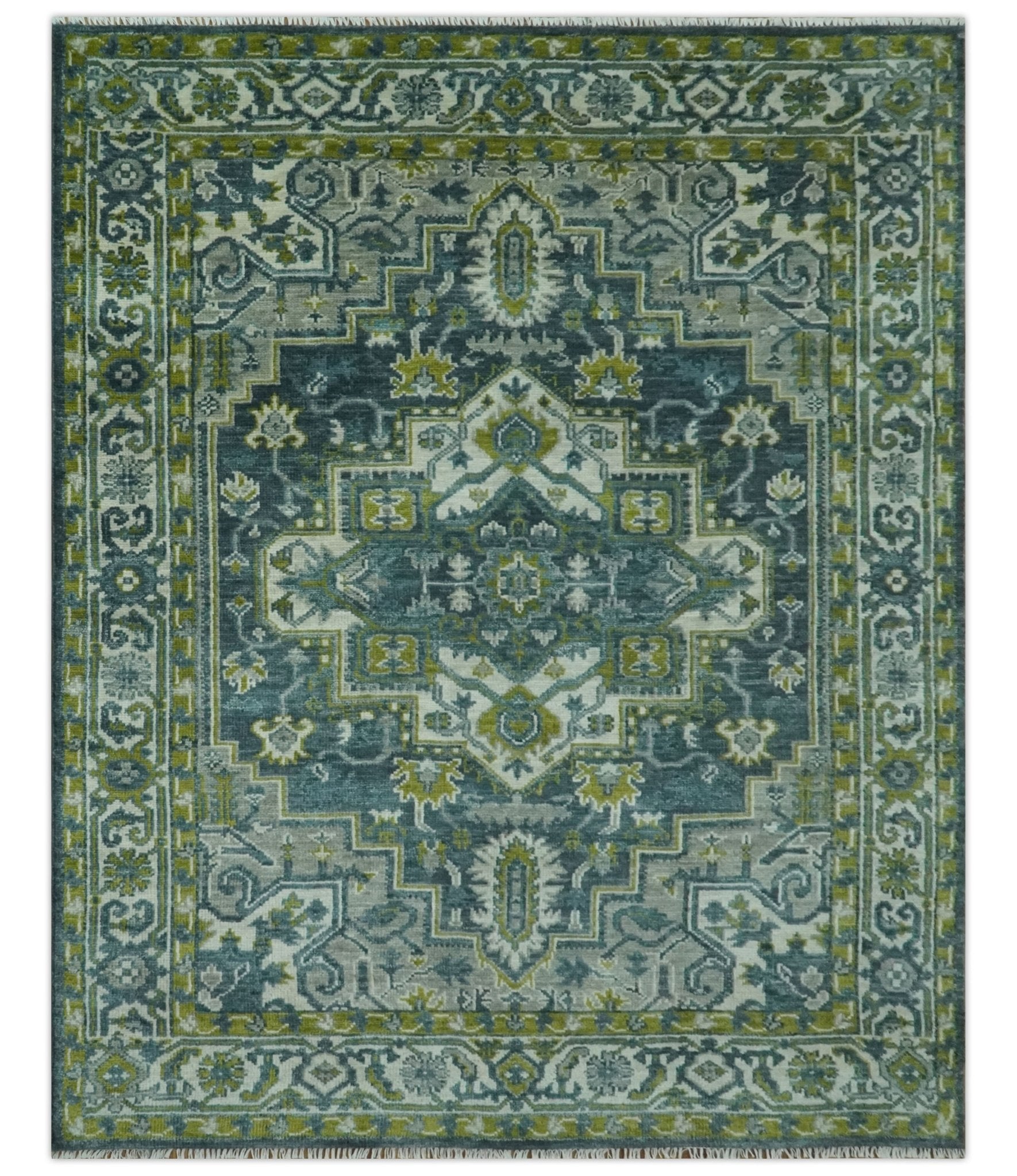 Antique Style Hand Knotted Teal, Gray and Green Traditional multi Size wool rug - Marsh and Manor Collective