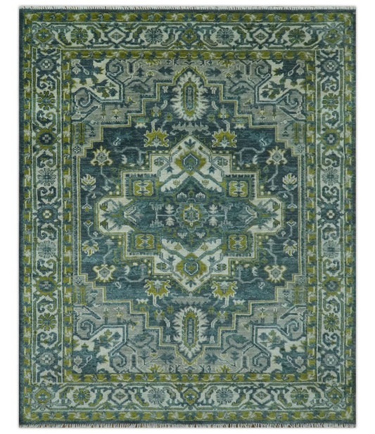Antique Style Hand Knotted Teal, Gray and Green Traditional multi Size wool rug - Marsh and Manor Collective