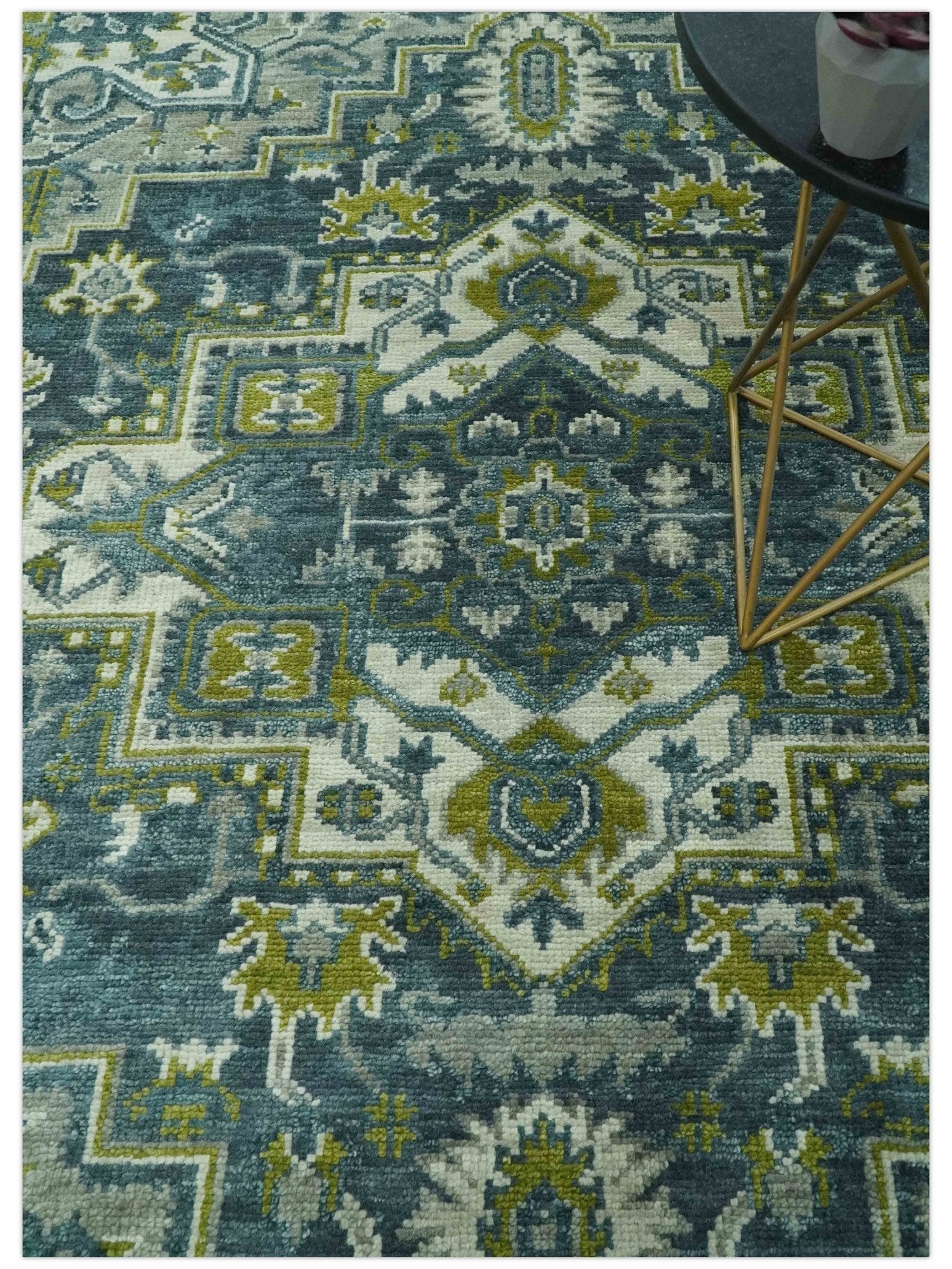 Antique Style Hand Knotted Teal, Gray and Green Traditional multi Size wool rug - Marsh and Manor Collective
