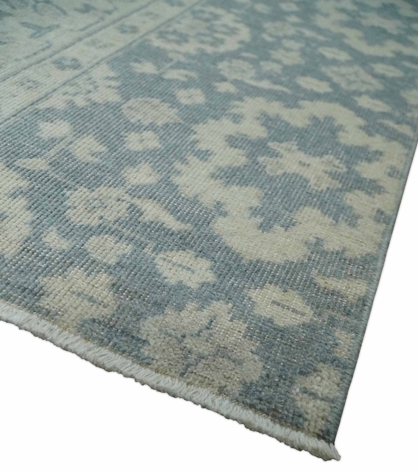 Antique Style Ivory and Charcoal Hand Knotted Traditional Oushak 2x4 wool Bedside Rug - Marsh and Manor Collective