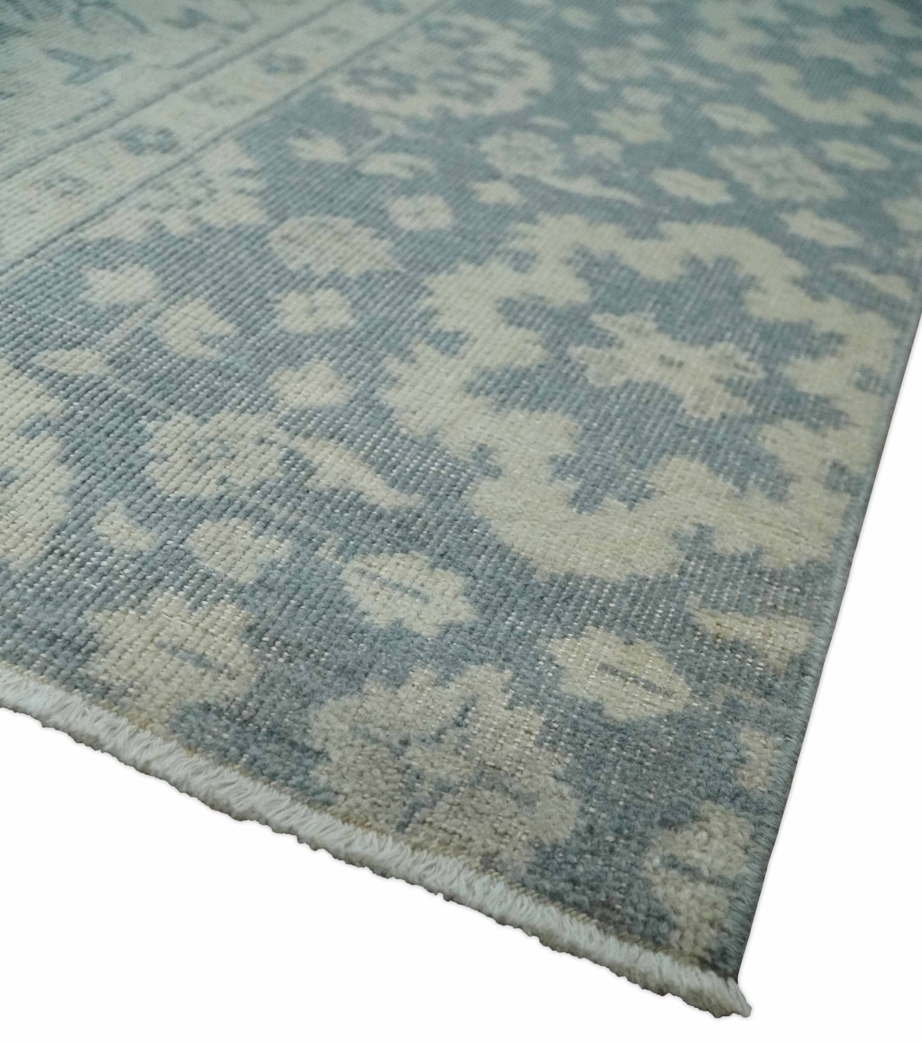 Antique Style Ivory and Charcoal Hand Knotted Traditional Oushak 2x4 wool Bedside Rug - Marsh and Manor Collective