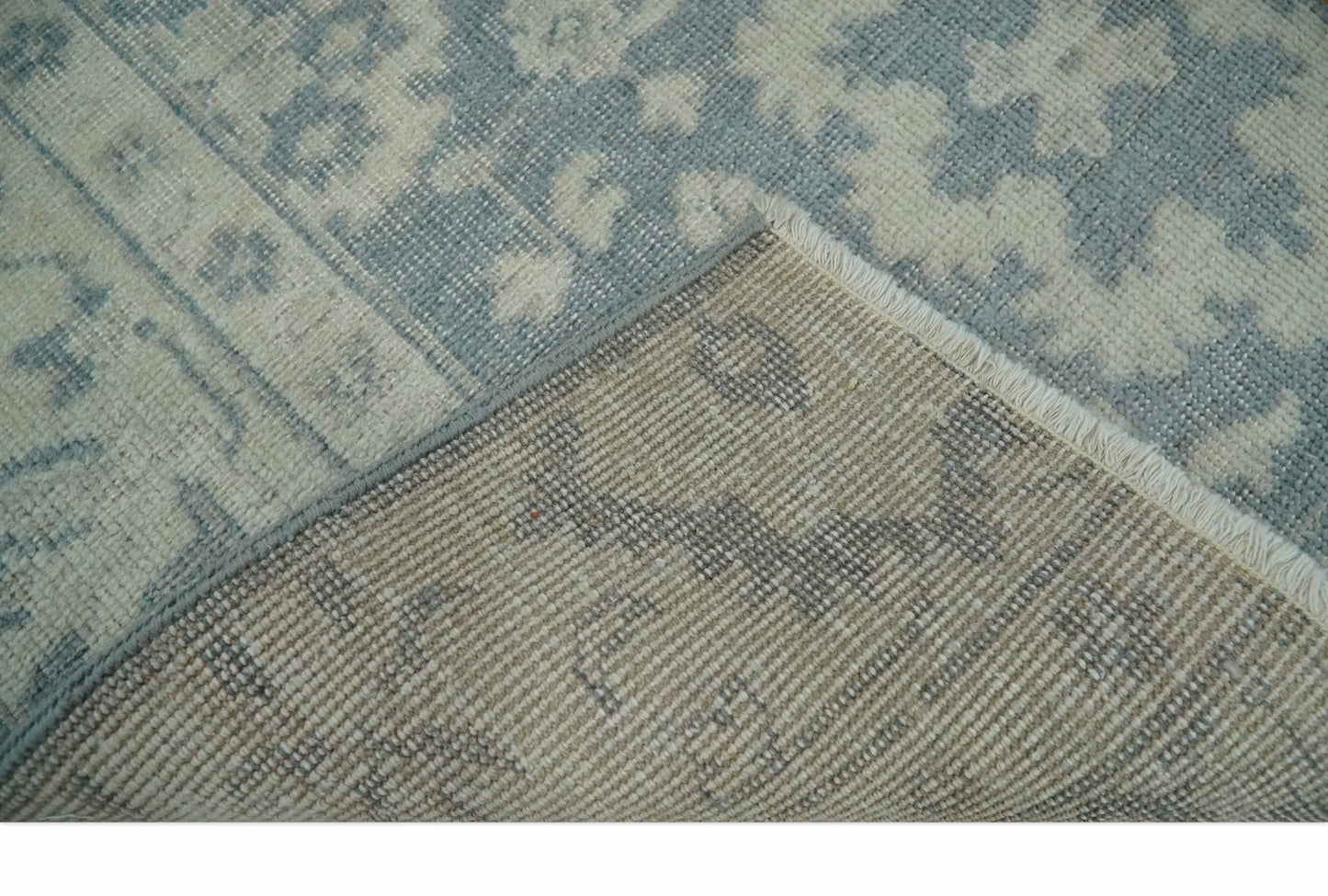 Antique Style Ivory and Charcoal Hand Knotted Traditional Oushak 2x4 wool Bedside Rug - Marsh and Manor Collective