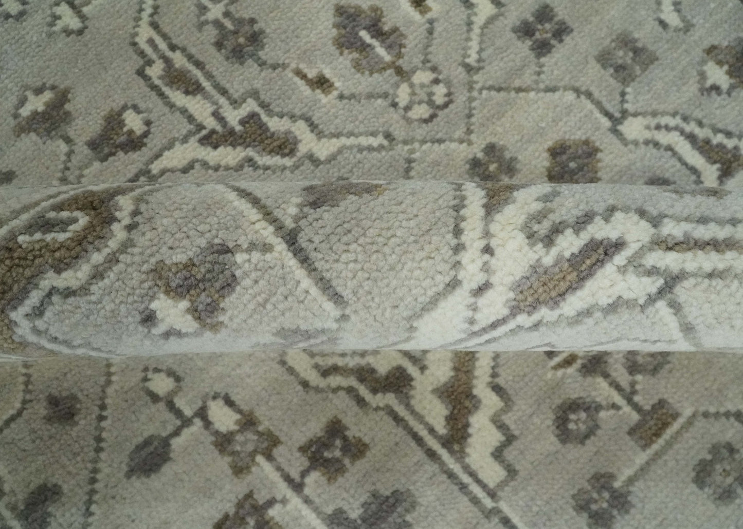 Antique Style Traditional Silver and Olive Oriental Oushak 8x10 wool Area Rug - Marsh and Manor Collective