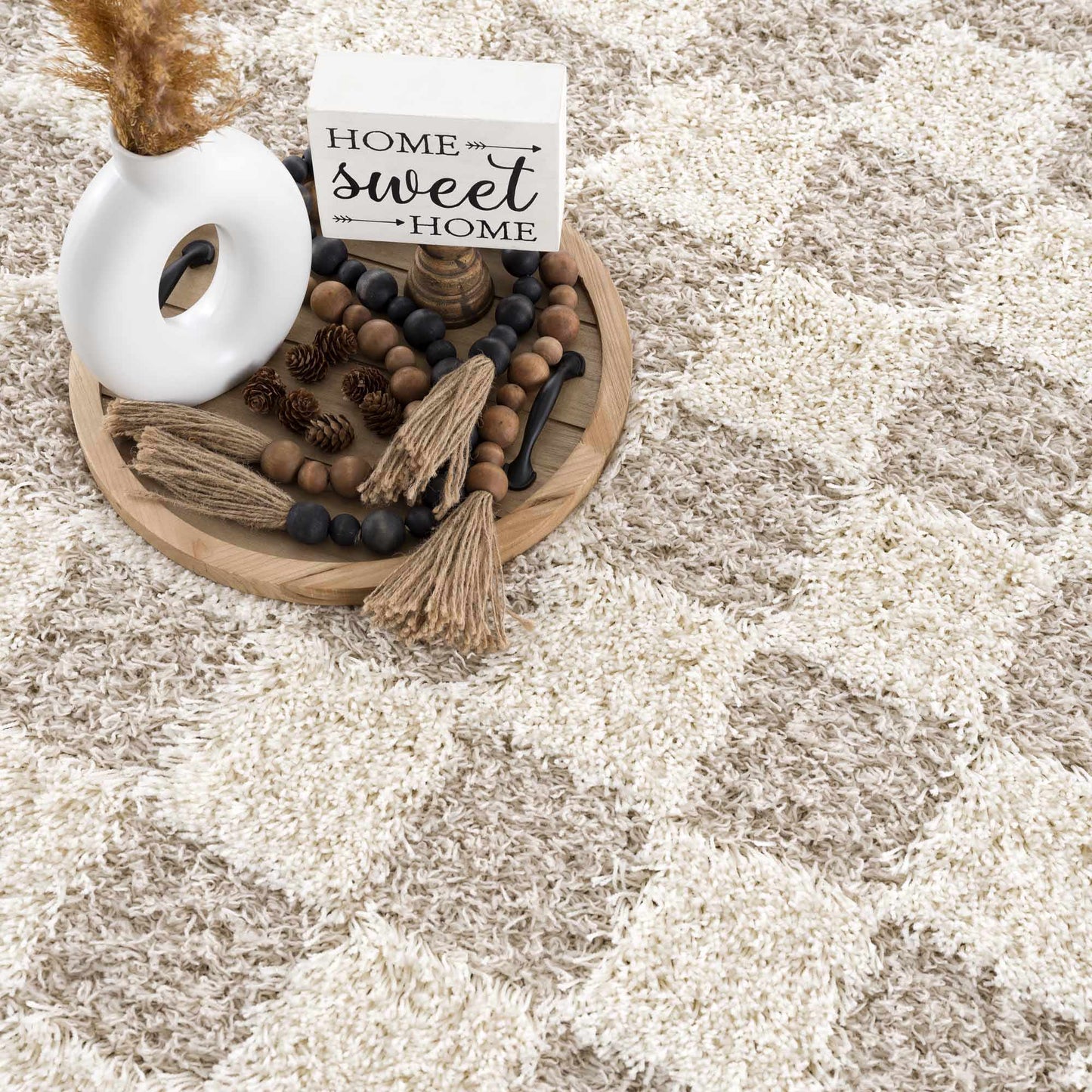 Atira Light Brown Checkered Area Rug - Marsh and Manor Collective